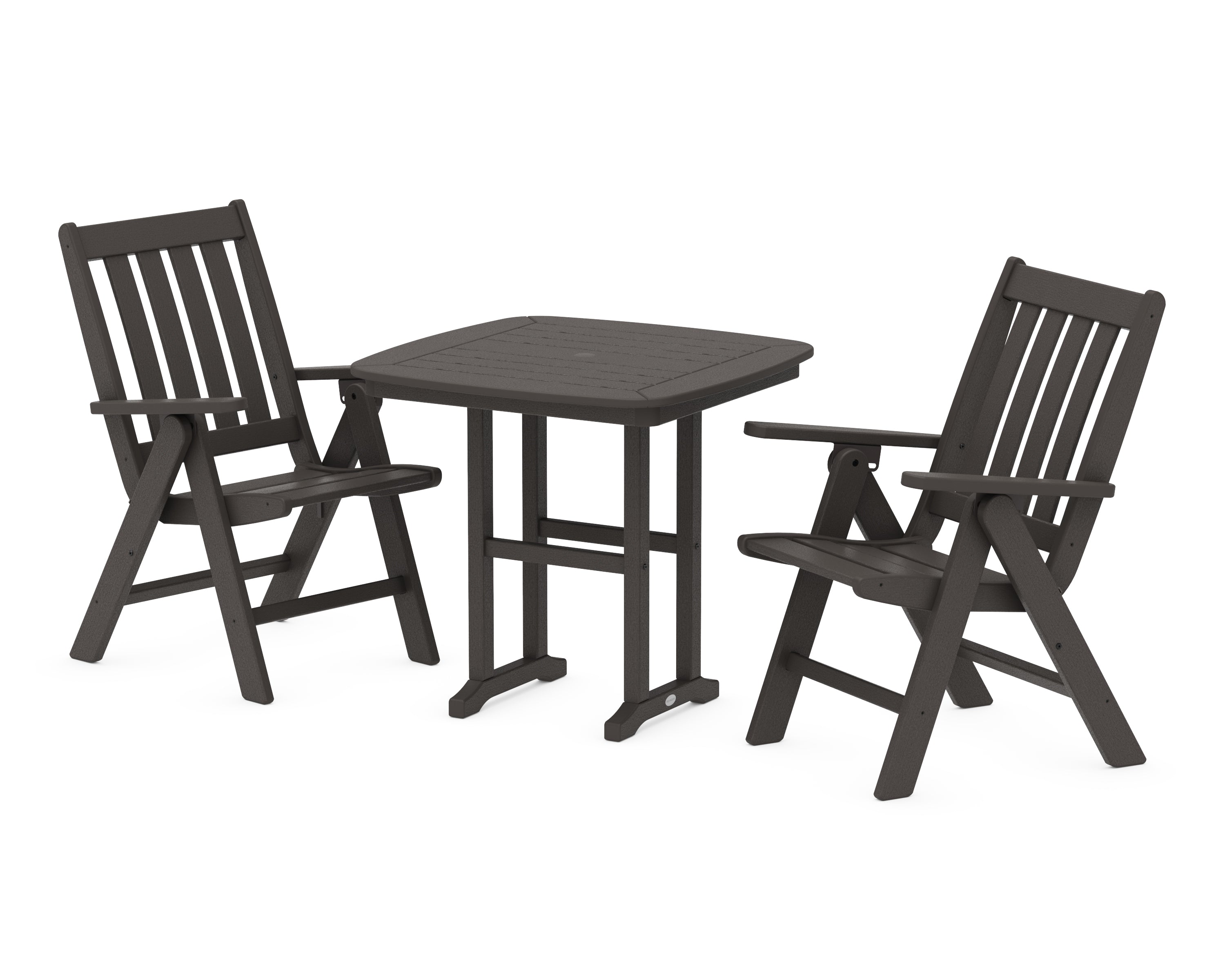 POLYWOOD Vineyard Folding Chair 3-Piece Dining Set in Vintage Coffee