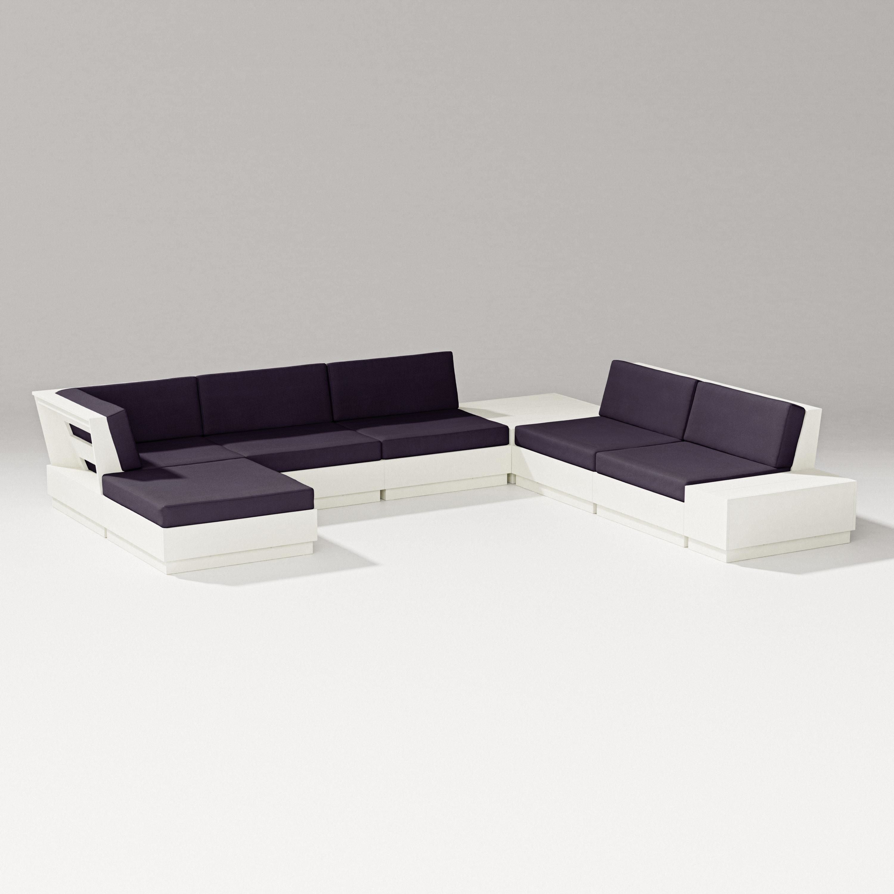 PW Designer Series Elevate 8-Piece Corner Sectional in Vintage White / Navy Linen