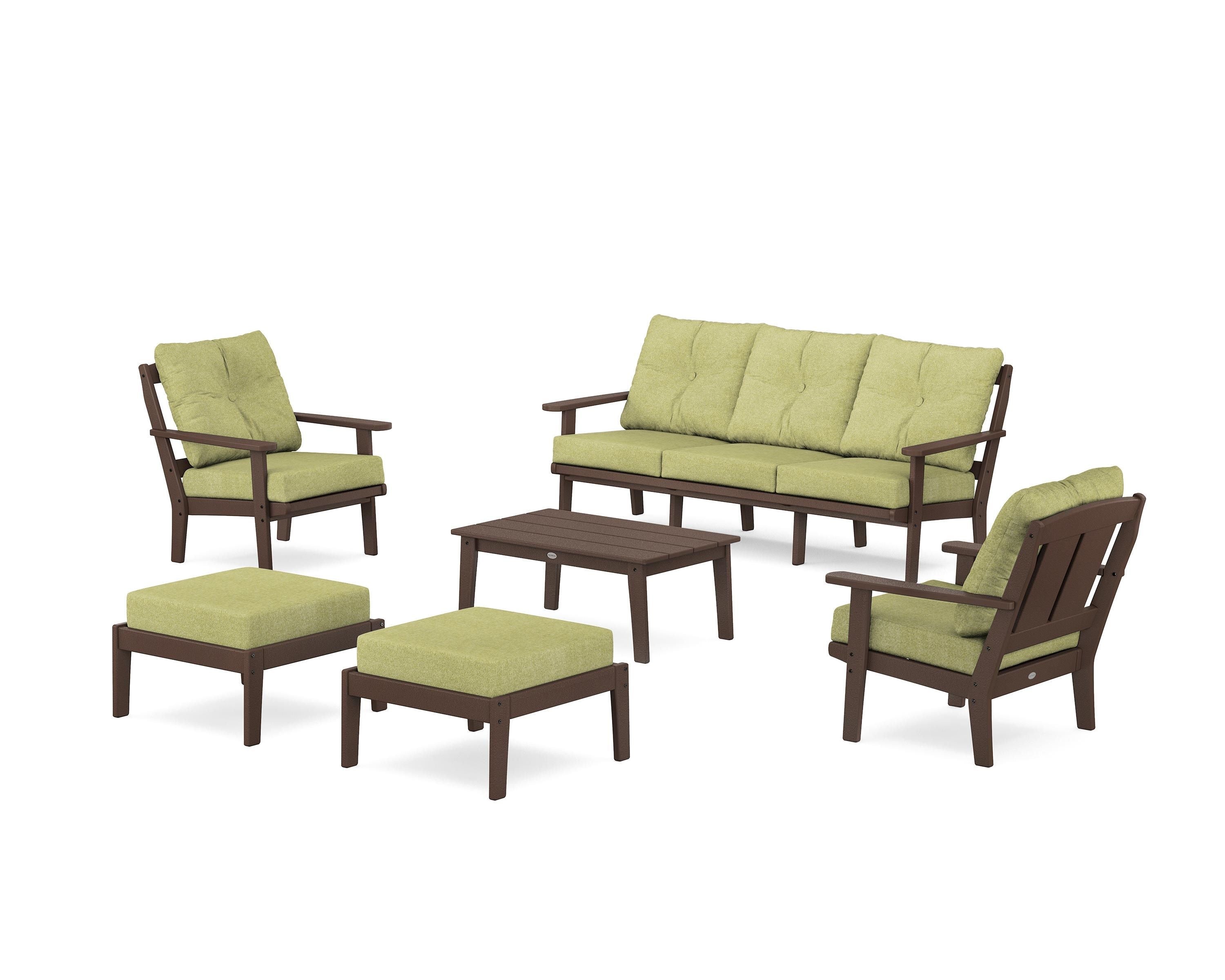 POLYWOOD Mission 6-Piece Lounge Sofa Set in Mahogany / Chartreuse Boucle