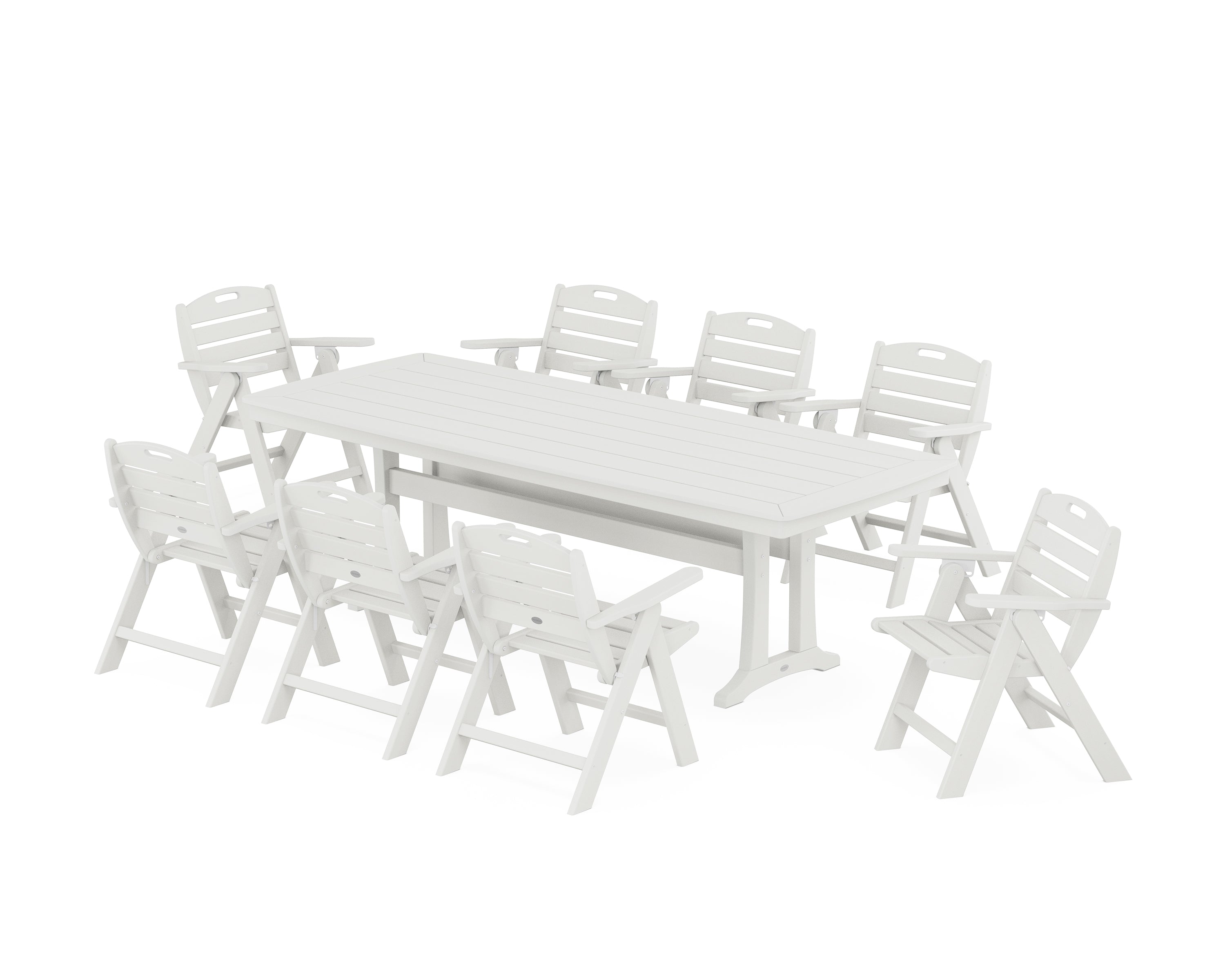 POLYWOOD® Nautical Lowback 9-Piece Dining Set with Trestle Legs in Vintage White