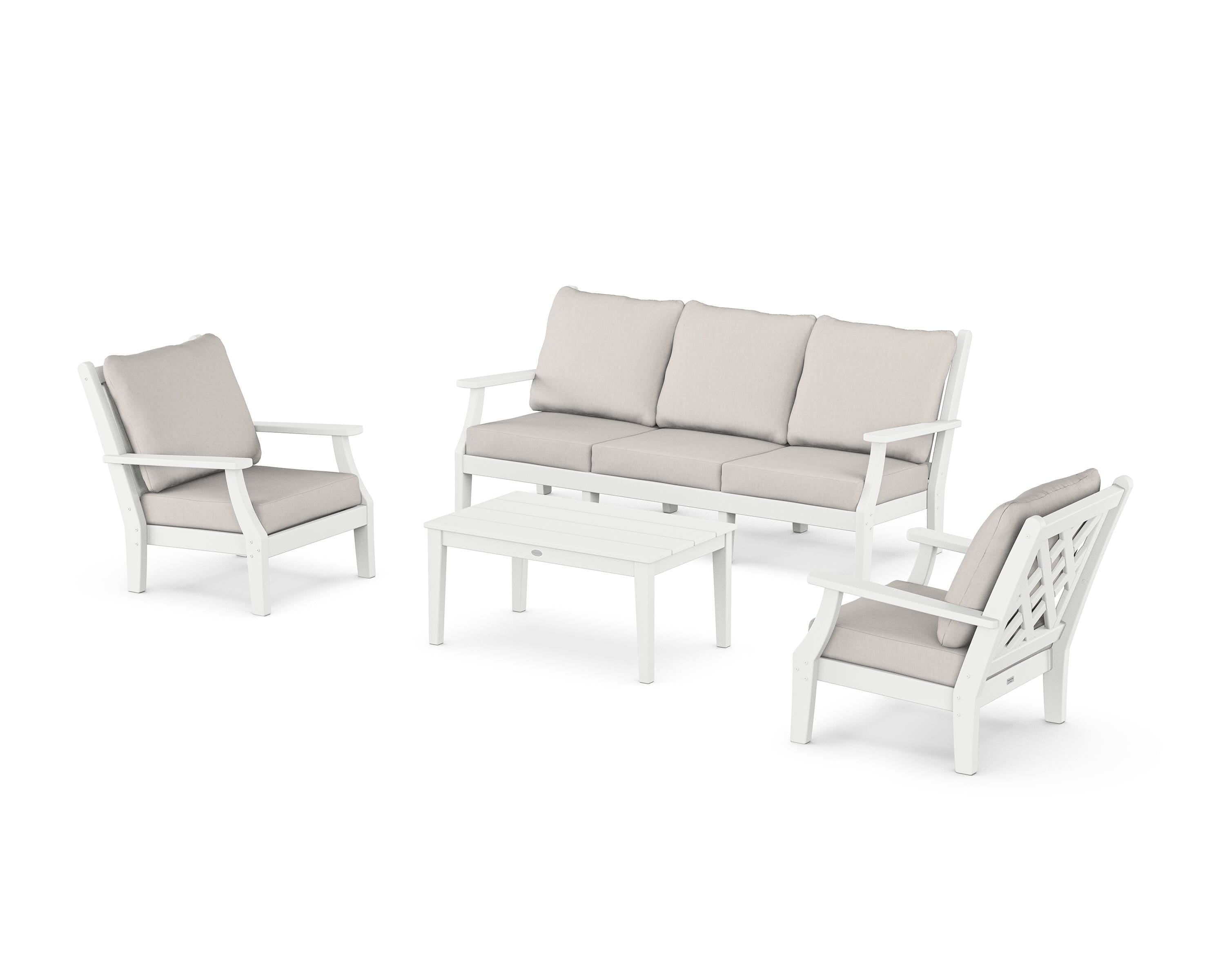 Country Living Wovendale 4-Piece Deep Seating Set with Sofa in White / Cast Ash