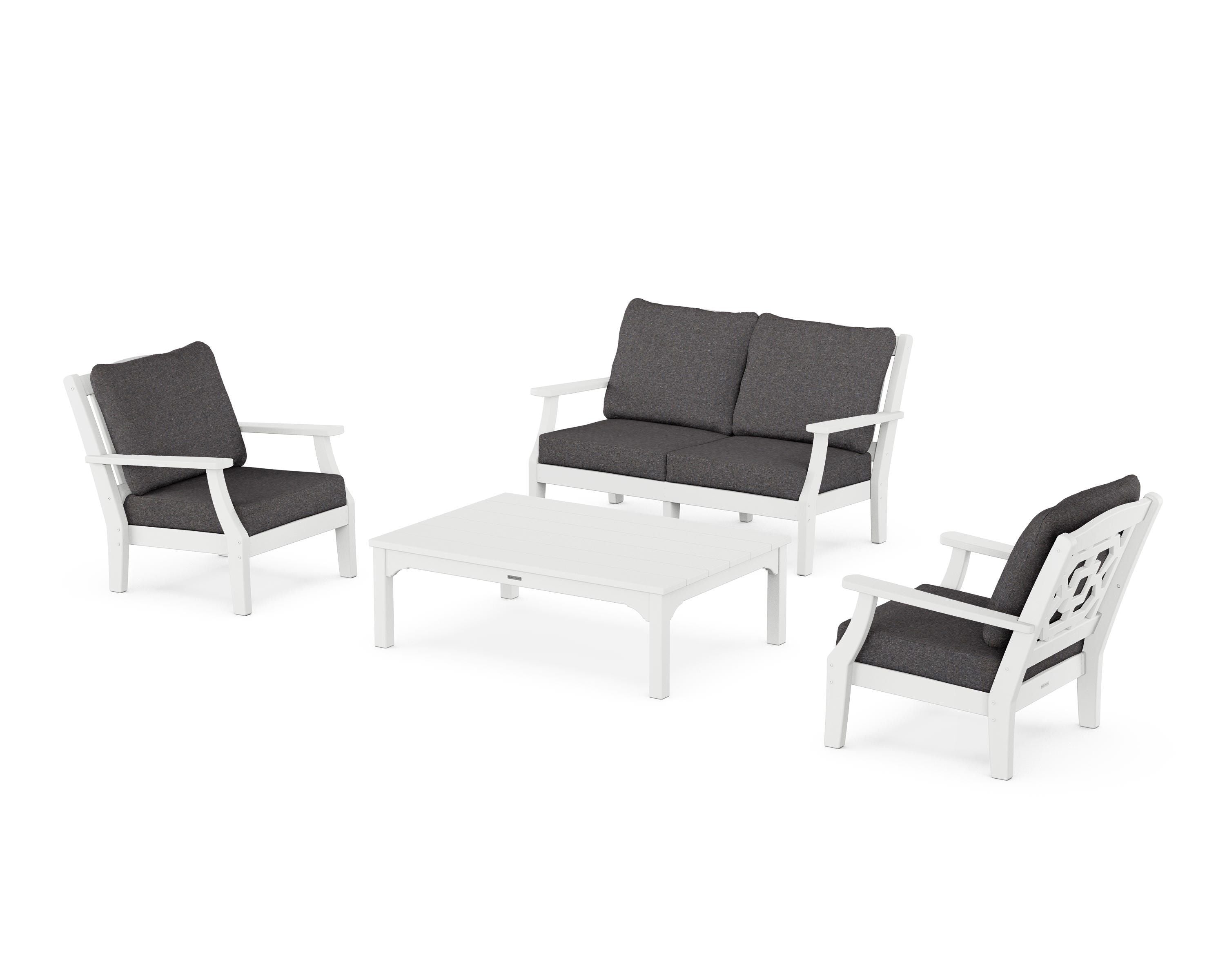 Martha Stewart by POLYWOOD Chinoiserie 4-Piece Deep Seating Set with Loveseat in White / Ash Charcoal