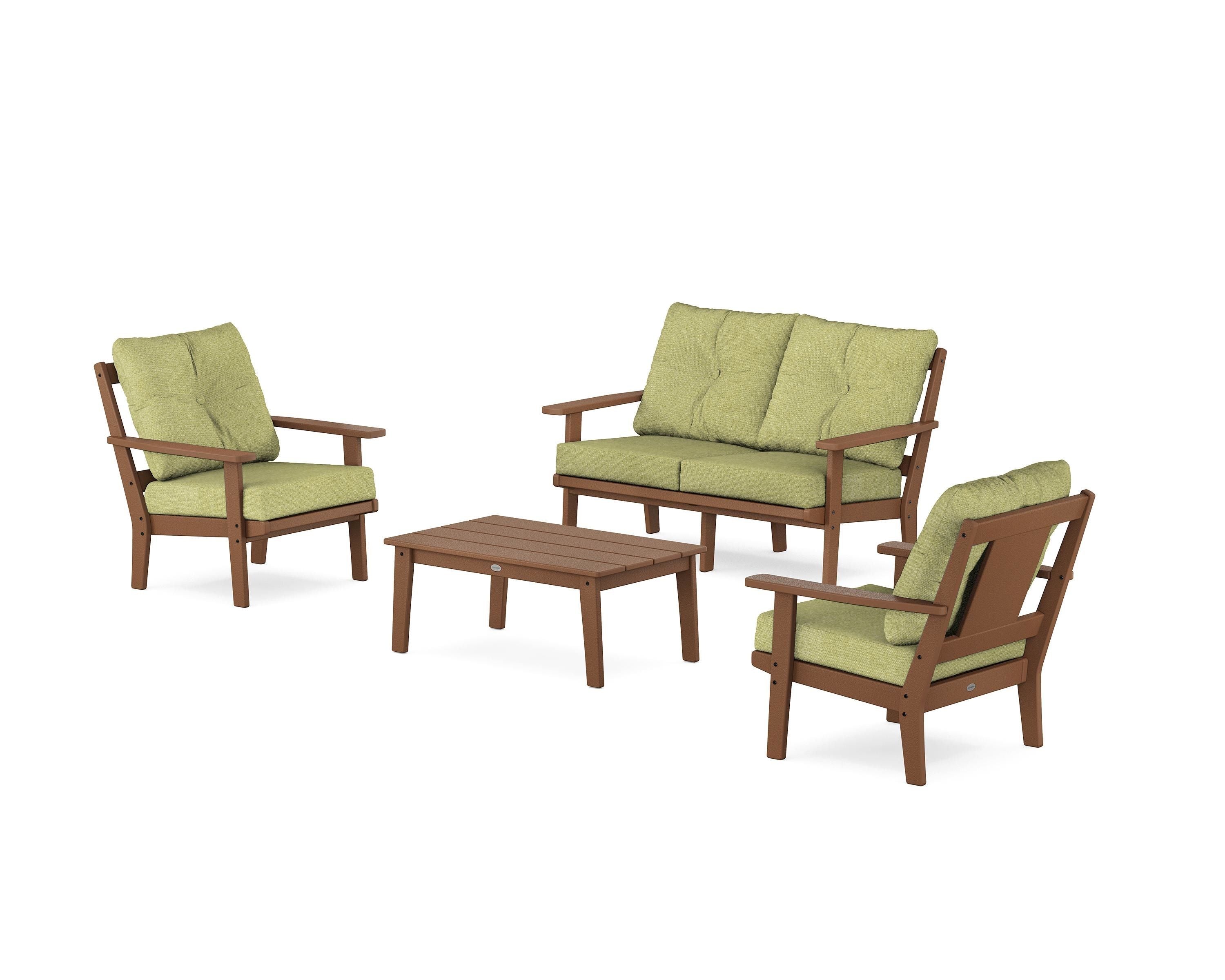 POLYWOOD Prairie 4-Piece Deep Seating Set with Loveseat in Teak / Chartreuse Boucle