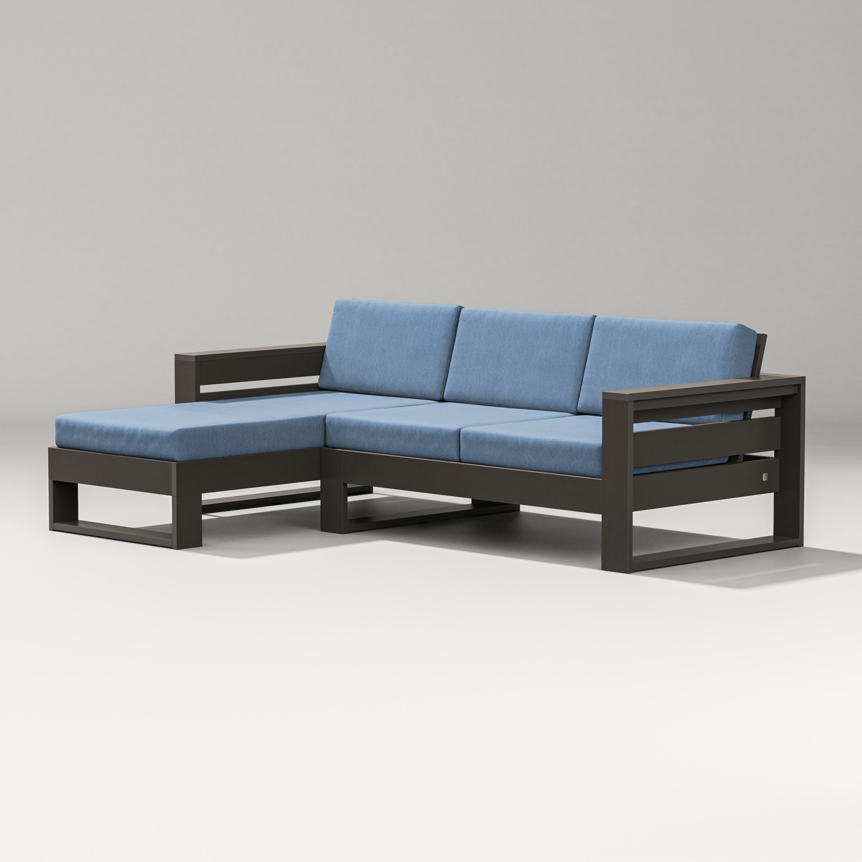 PW Designer Series Latitude Left Chaise Sectional in Vintage Coffee / Sky Blue