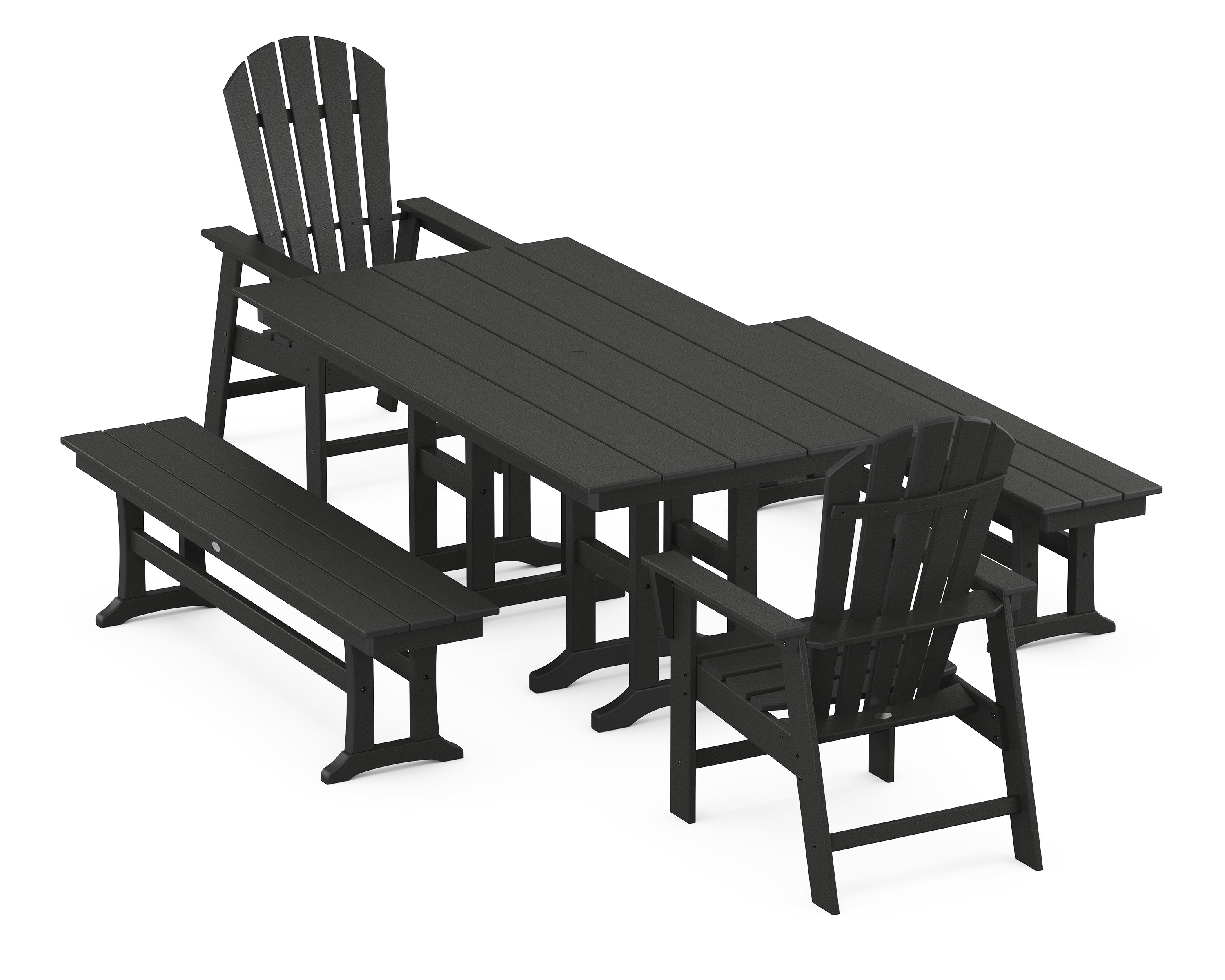 POLYWOOD® South Beach 5-Piece Farmhouse Dining Set with Benches in Black