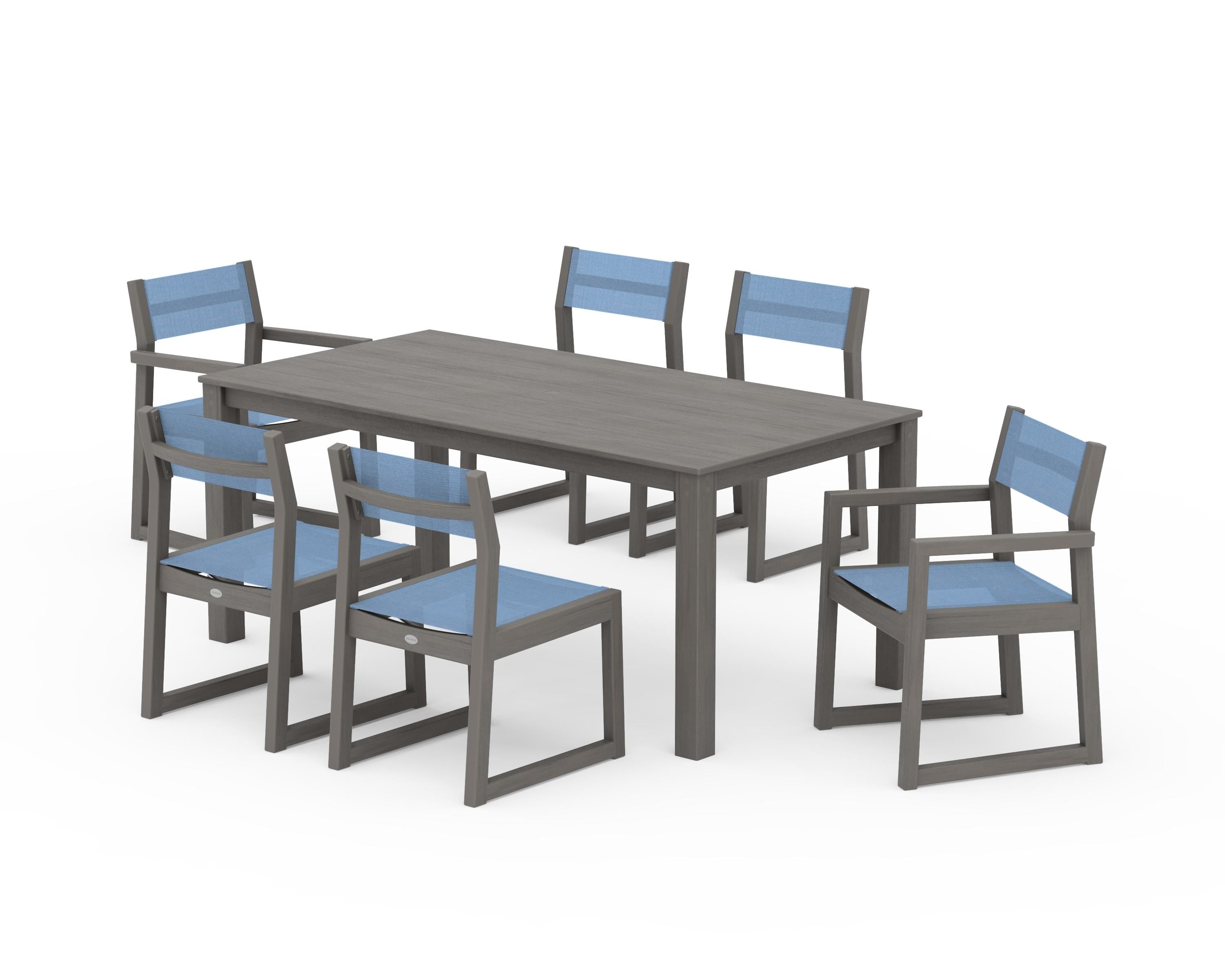 POLYWOOD EDGE Sling 7-Piece Parsons Dining Set in Driftwood / Poolside Sling