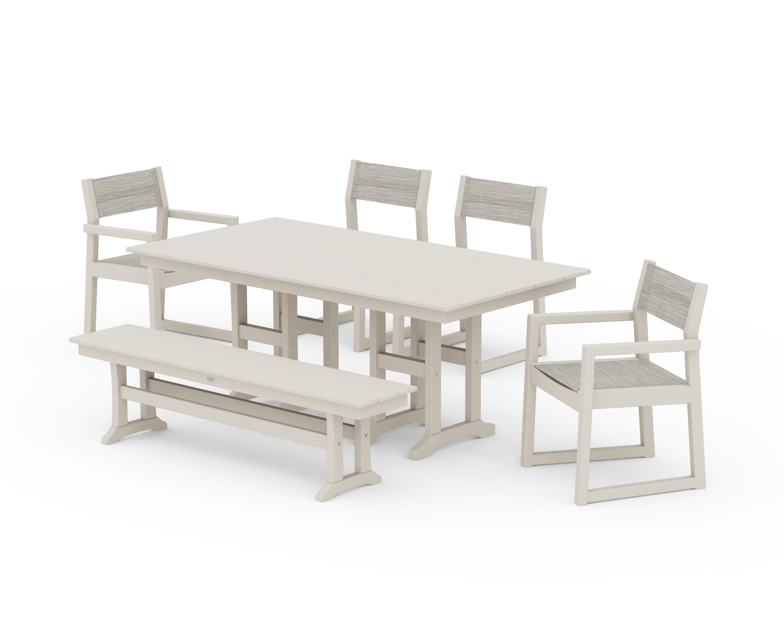 POLYWOOD EDGE Sling 6-Piece Farmhouse Dining Set in Sand / Birch Sling
