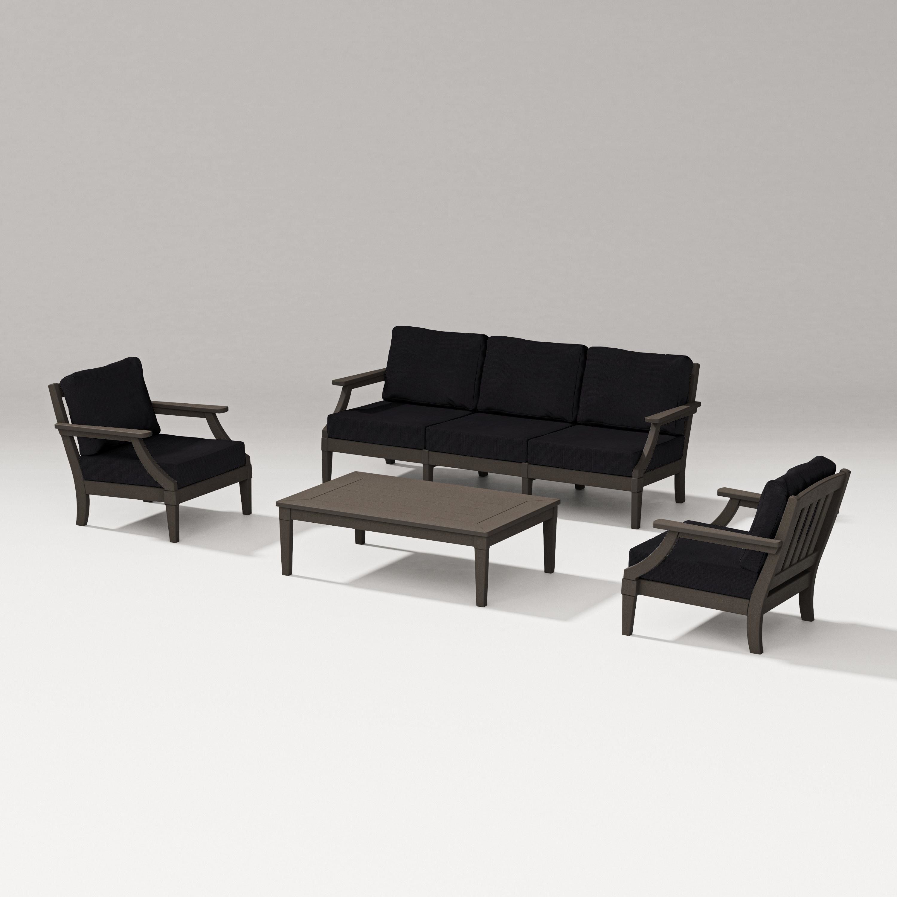 PW Designer Series Estate 4-Piece Lounge Sofa Set in Vintage Coffee / Midnight Linen
