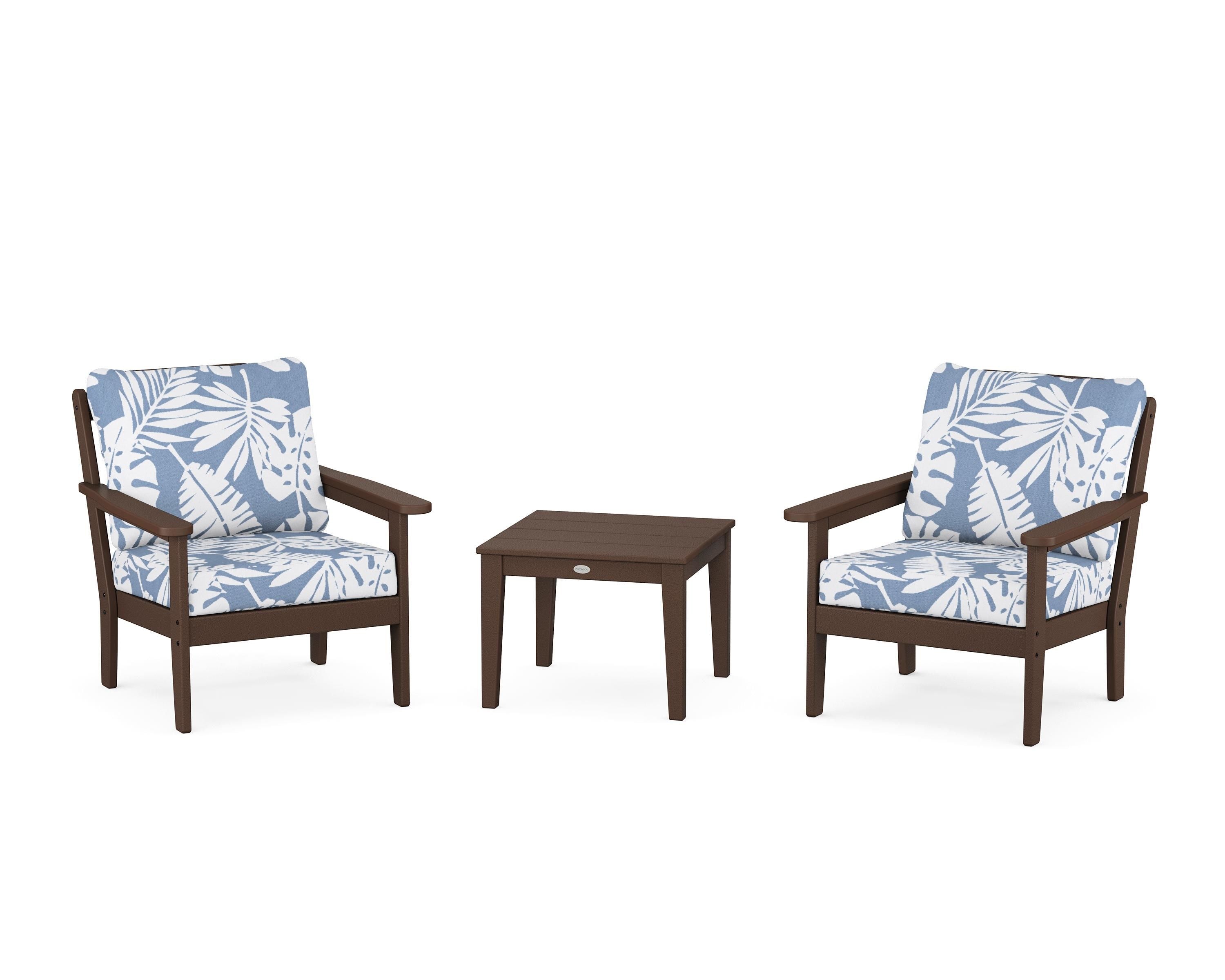 Country Living Cottage 3-Piece Deep Seating Set in Mahogany / Leaf Sky Blue
