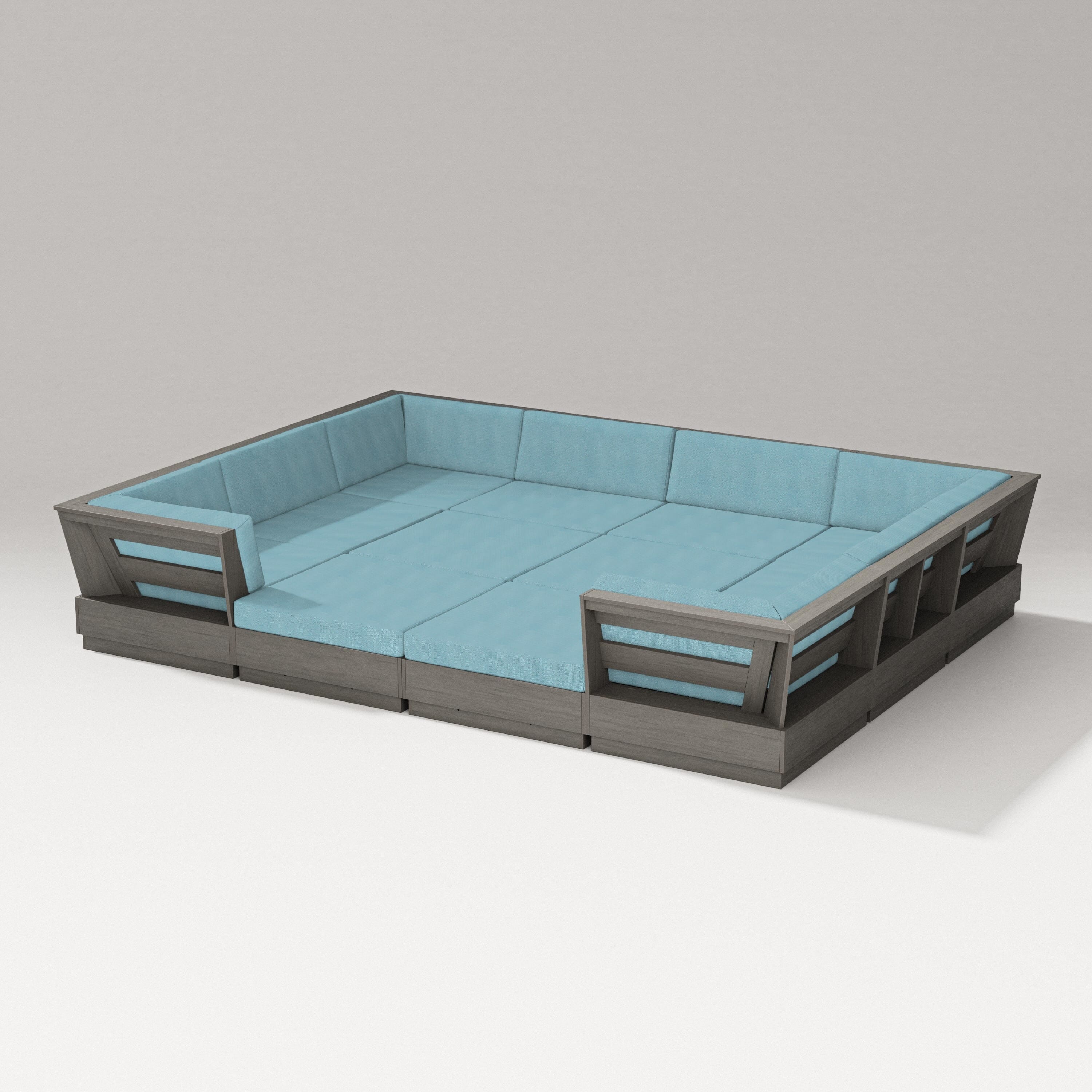 PW Designer Series Elevate 12-Piece Pit Sectional in Driftwood / Lattice Sky Blue