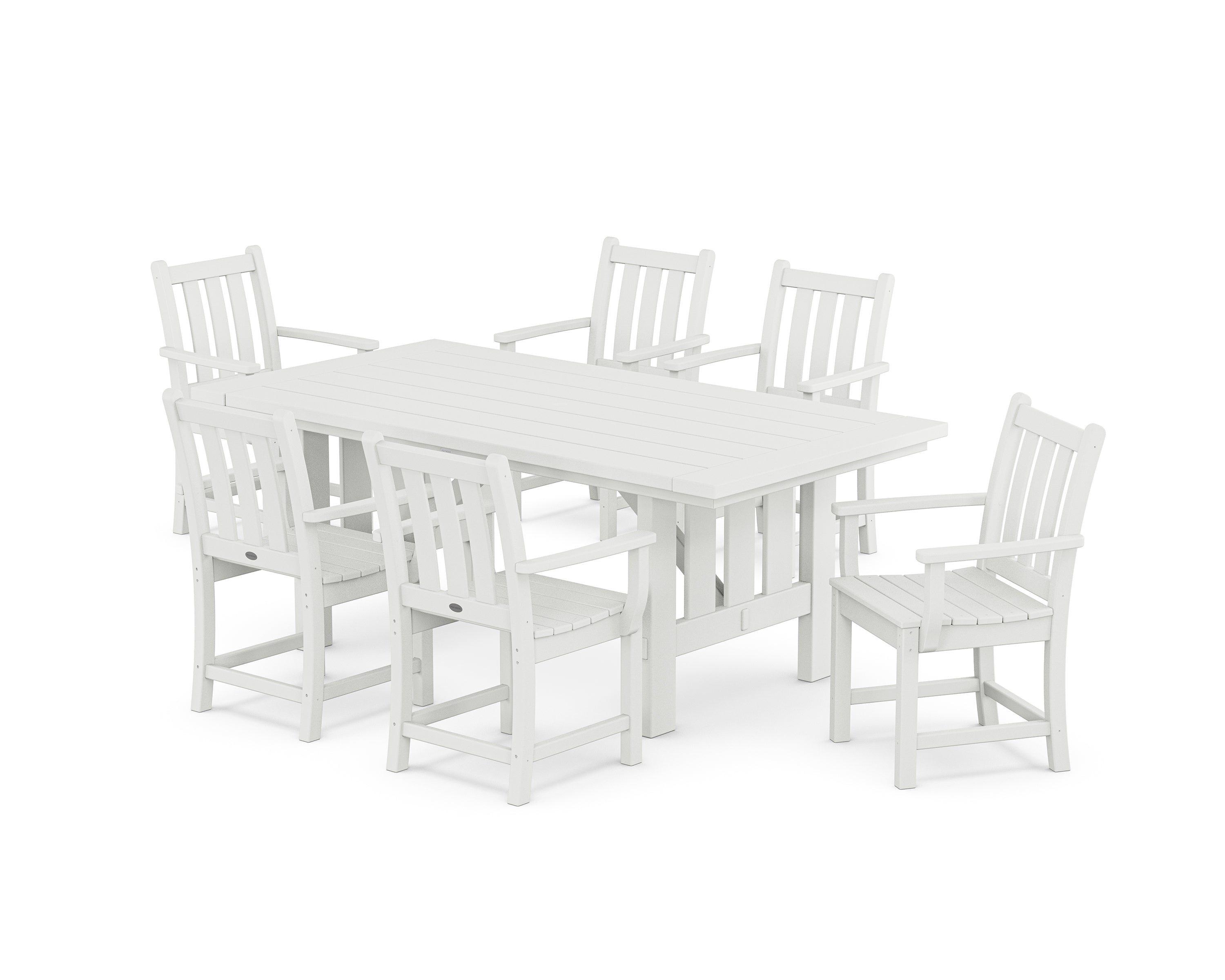 POLYWOOD® Traditional Garden Arm Chair 7-Piece Mission Dining Set in White