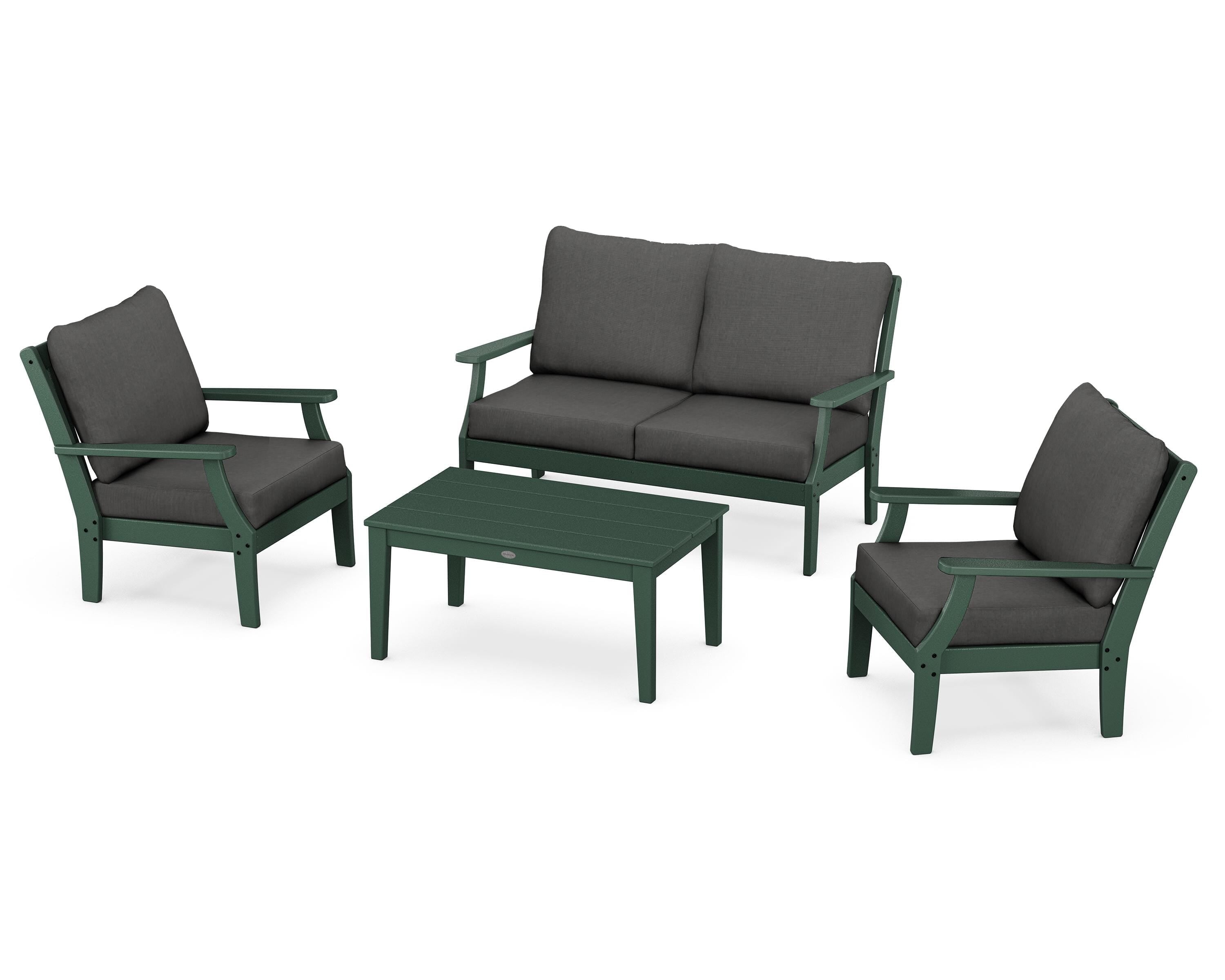 POLYWOOD Braxton 4-Piece Deep Seating Chair Set in Green / Spectrum Carbon