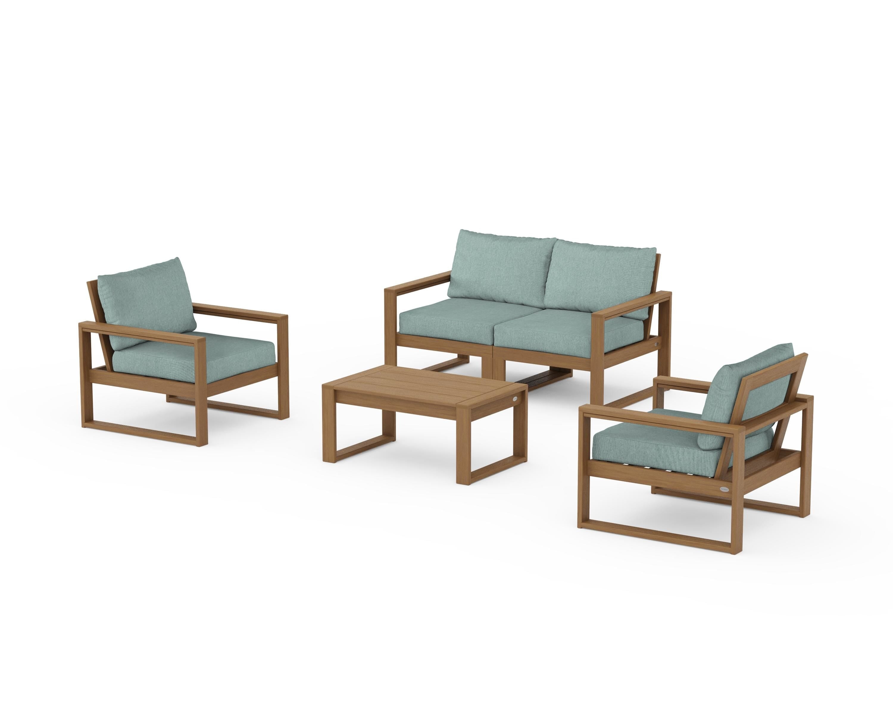 POLYWOOD EDGE Sectional 4-Piece Deep Seating Set with Loveseat in Natural / Glacier Spa