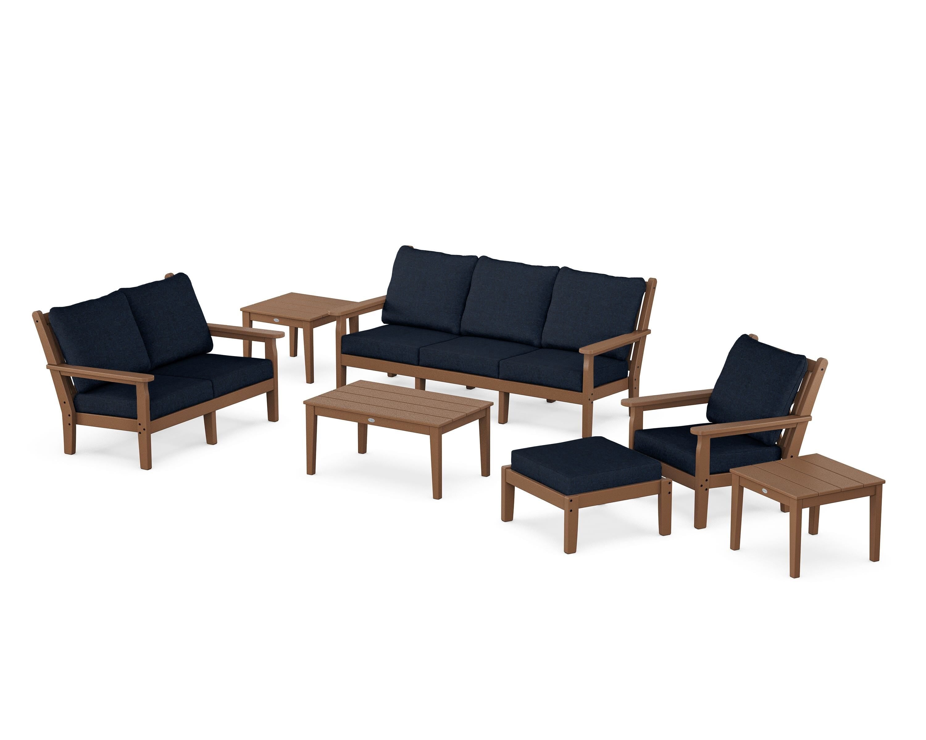 POLYWOOD Chippendale 7-Piece Deep Seating Set in Teak / Marine Indigo