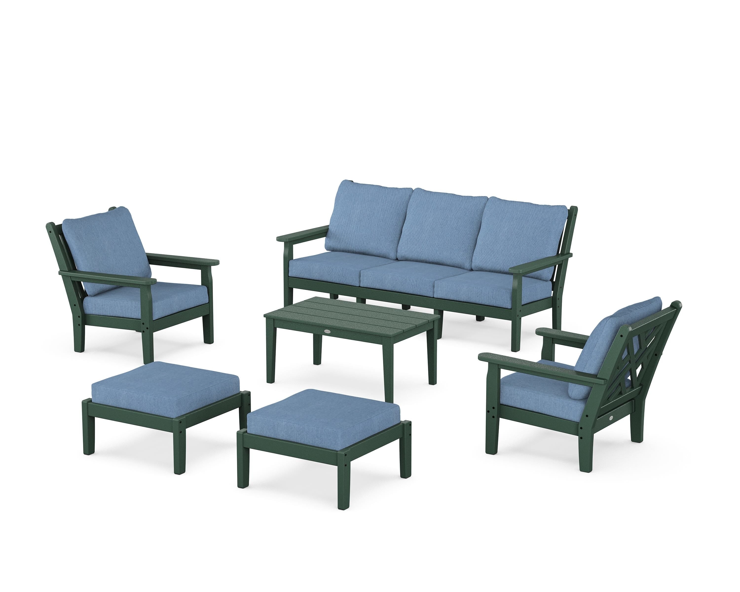 POLYWOOD Chippendale 6-Piece Lounge Sofa Set in Green / Sky Blue