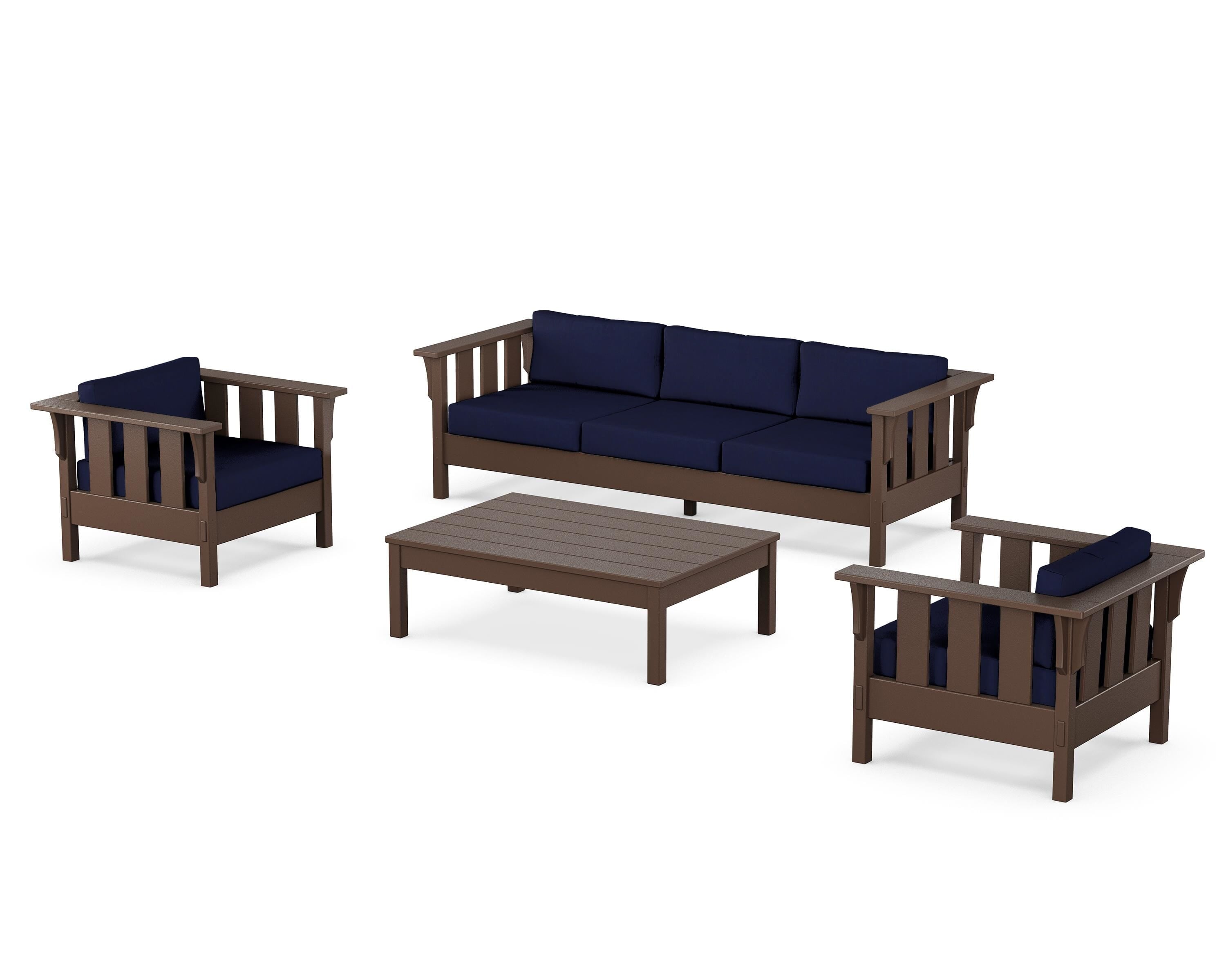 Martha Stewart by POLYWOOD Acadia 4-Piece Deep Seating Set with Sofa in Mahogany / Navy