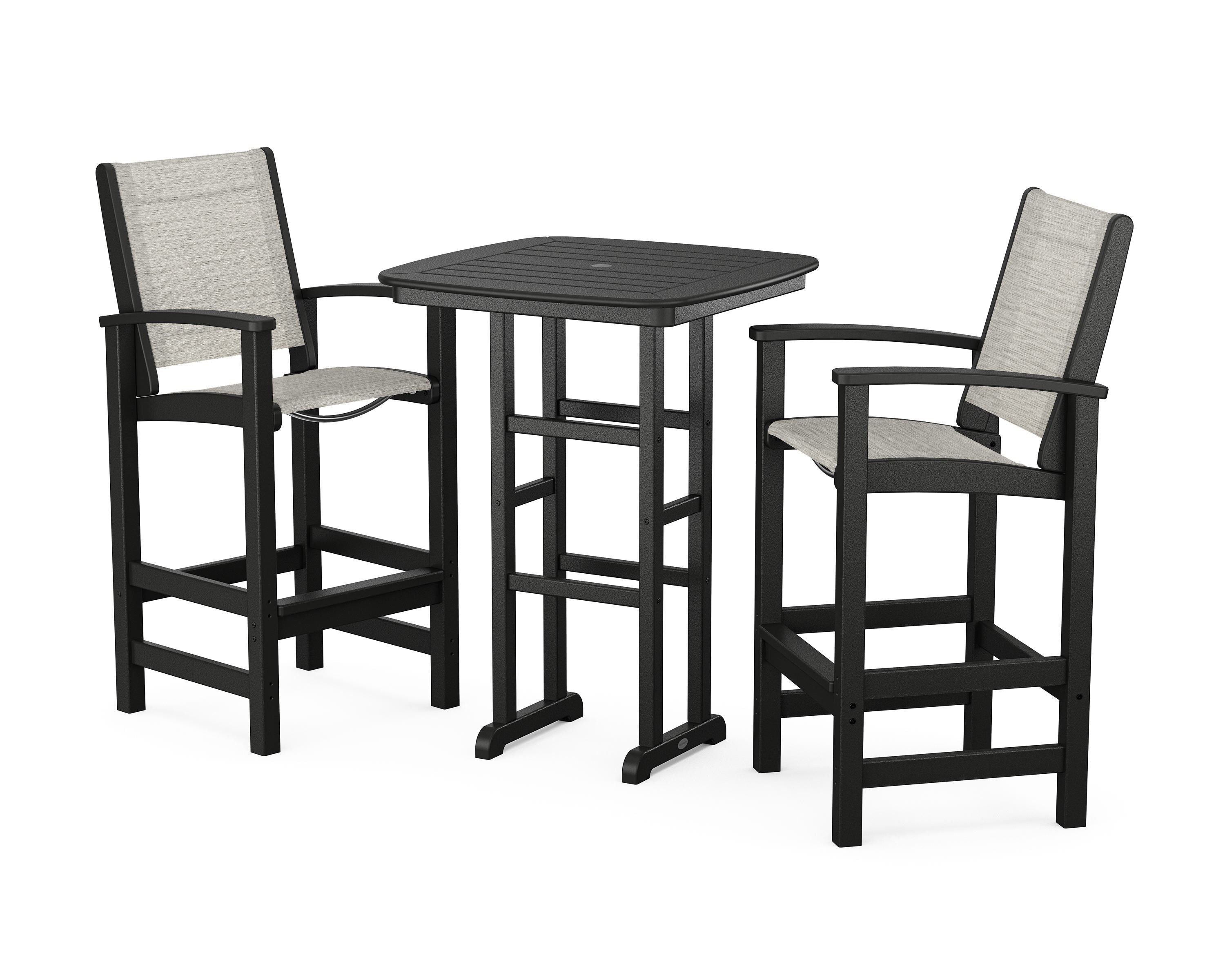 POLYWOOD Coastal 3-Piece Bar Set in Black / Birch Sling