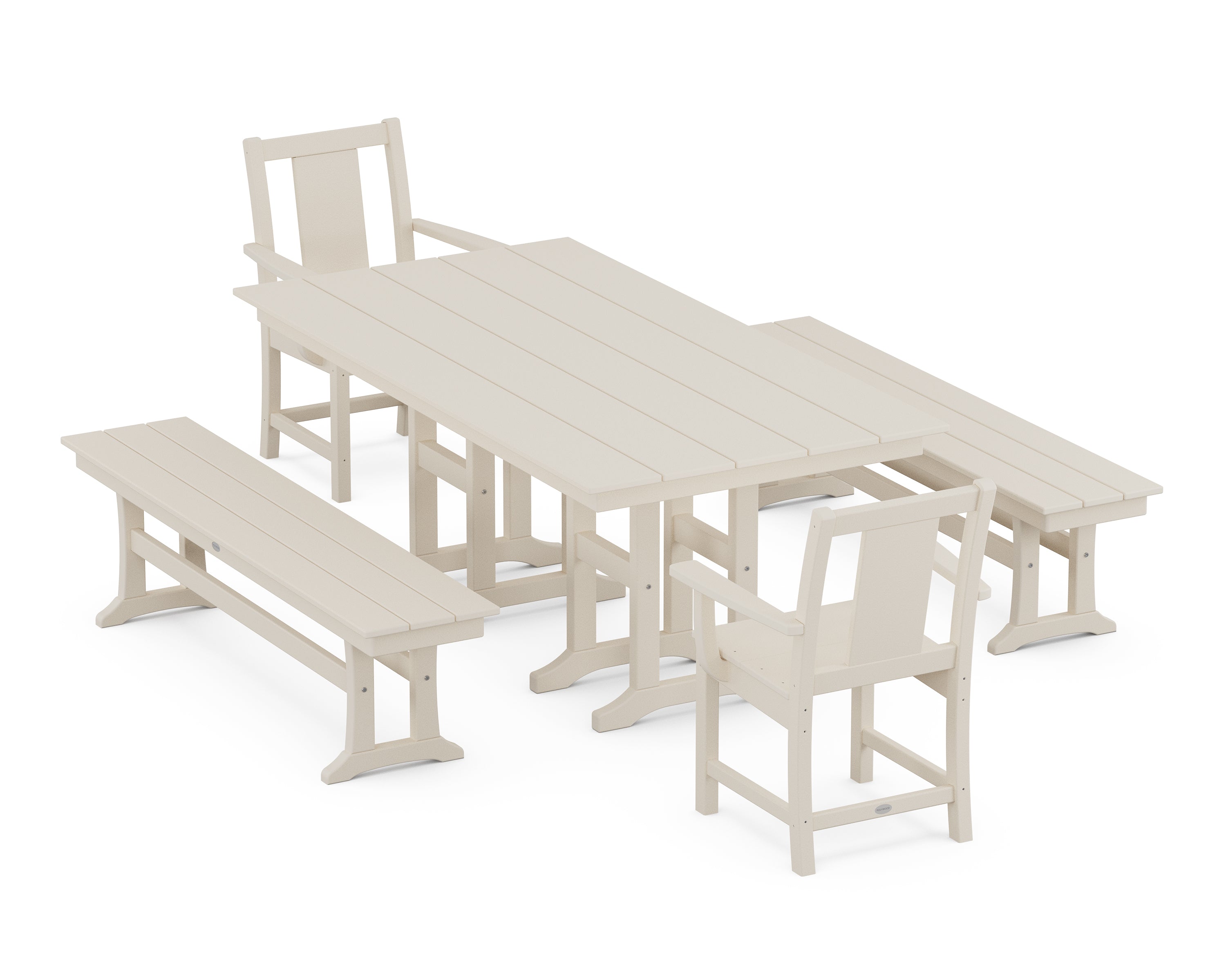 POLYWOOD® Prairie 5-Piece Farmhouse Dining Set with Benches in Sand