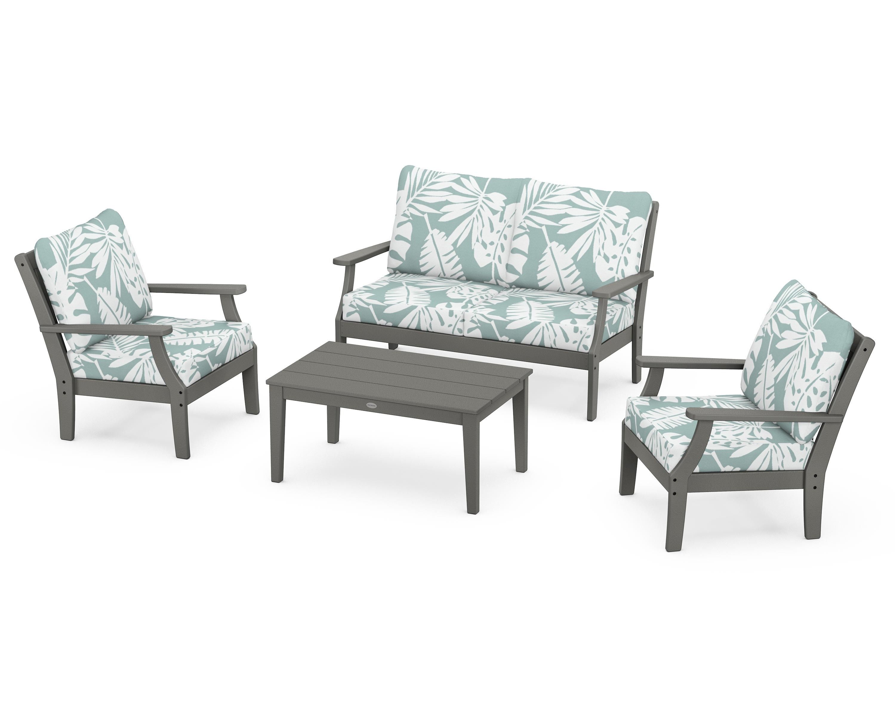 POLYWOOD Braxton 4-Piece Deep Seating Chair Set in Slate Grey / Leaf Glacier Spa
