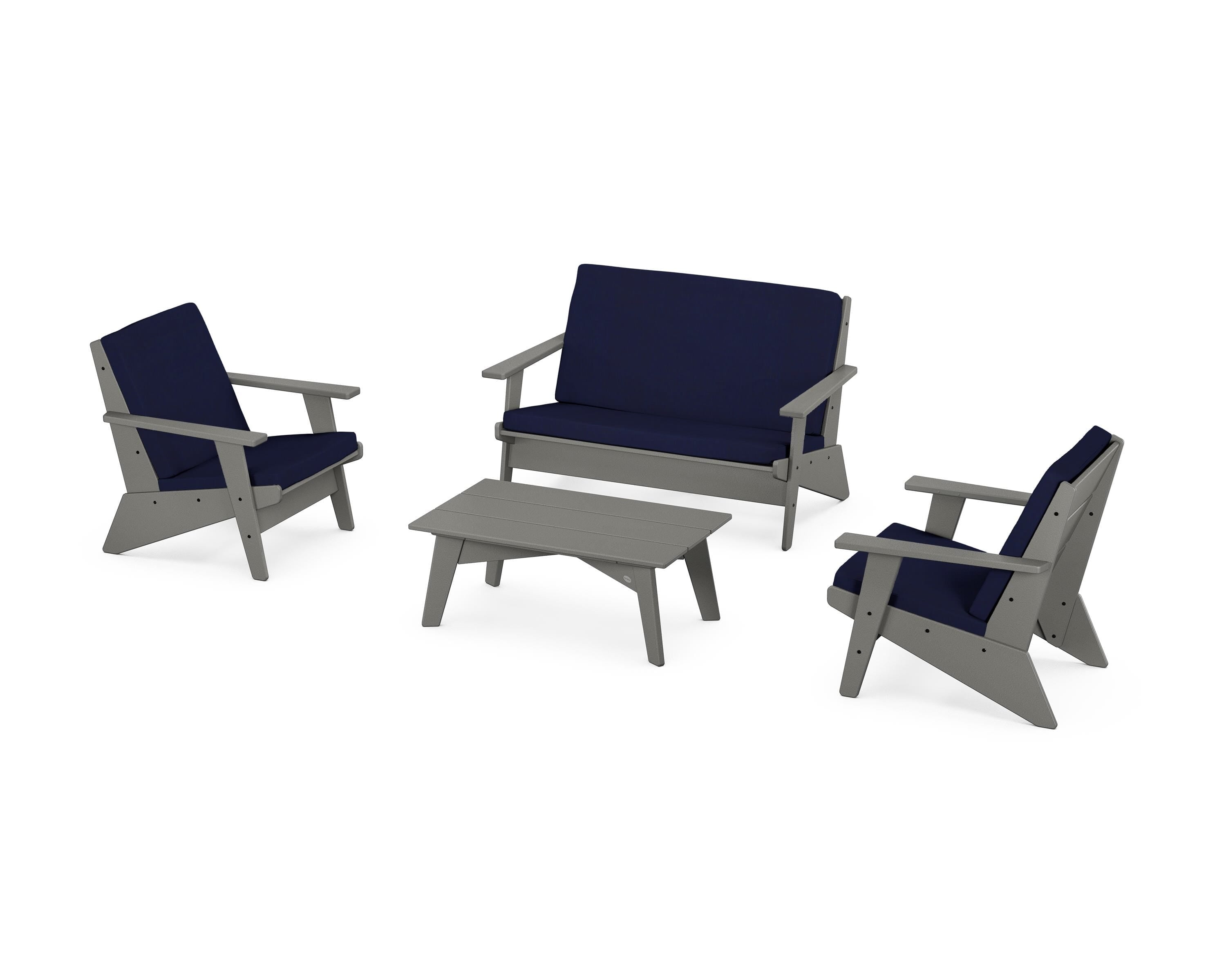 POLYWOOD Riviera Modern Lounge 4-Piece Set in Slate Grey / Navy