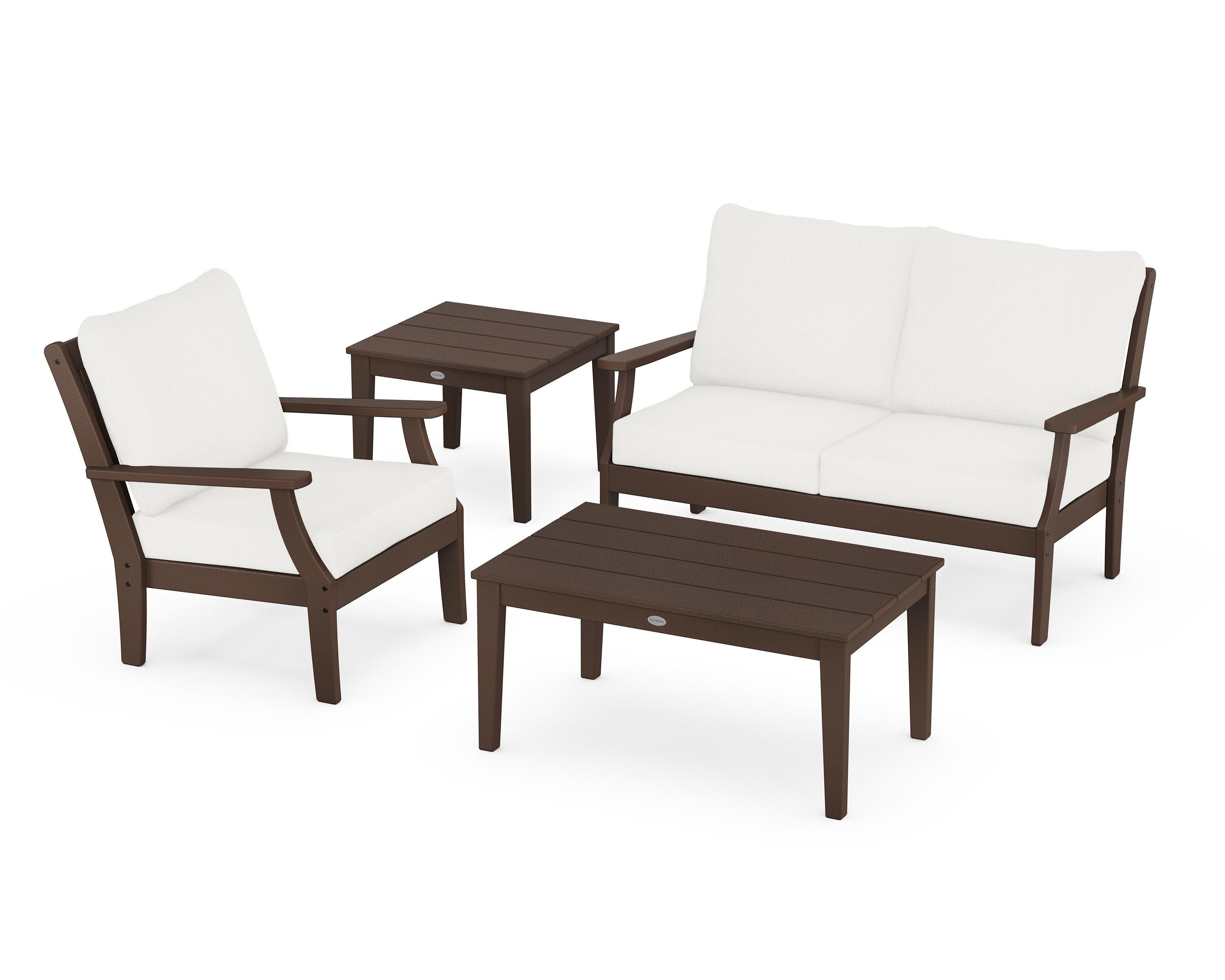 POLYWOOD Braxton 4-Piece Deep Seating Set in Mahogany / Natural Linen