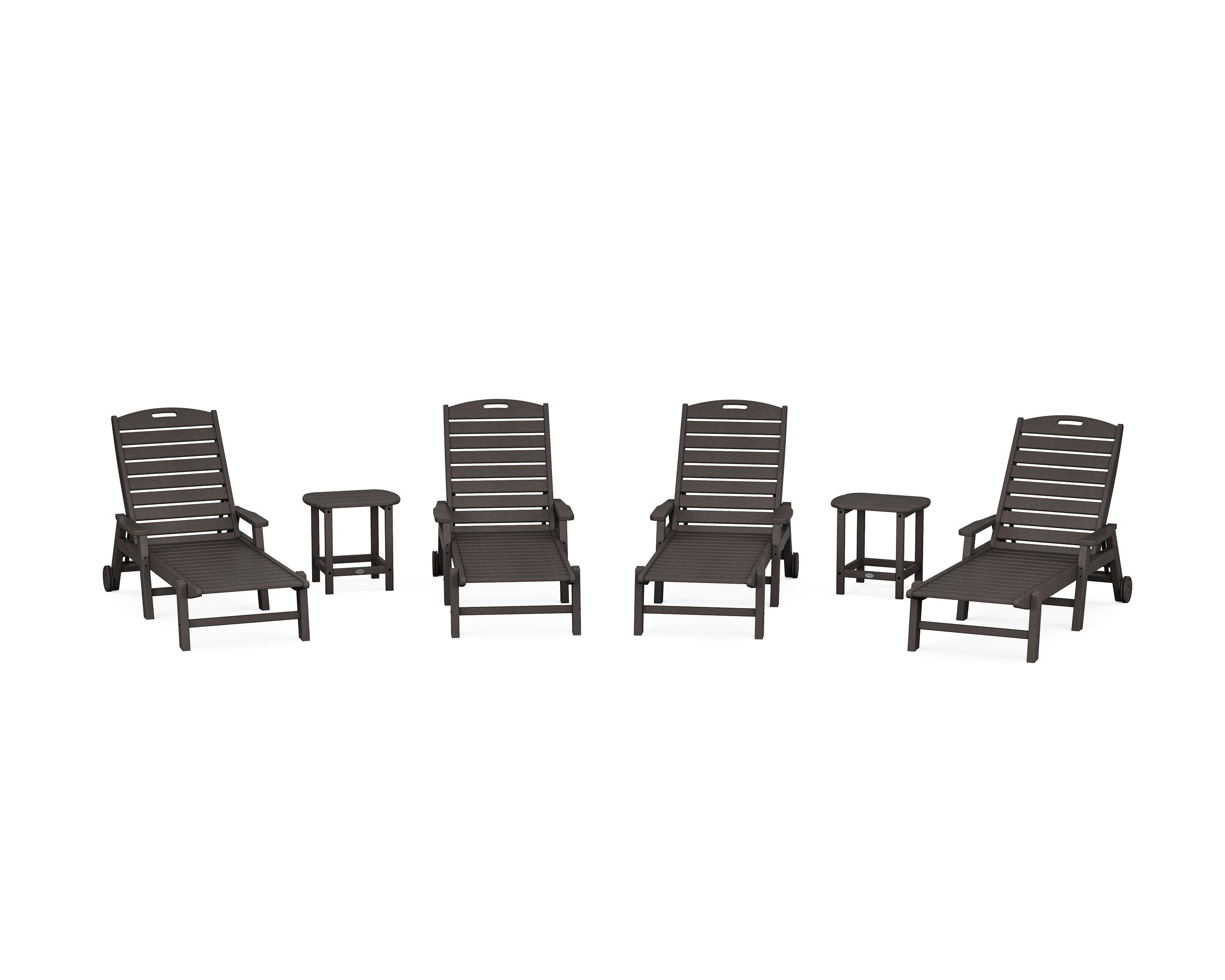 POLYWOOD Nautical Chaise 6-Piece Set with Arms & Wheels in Vintage Coffee