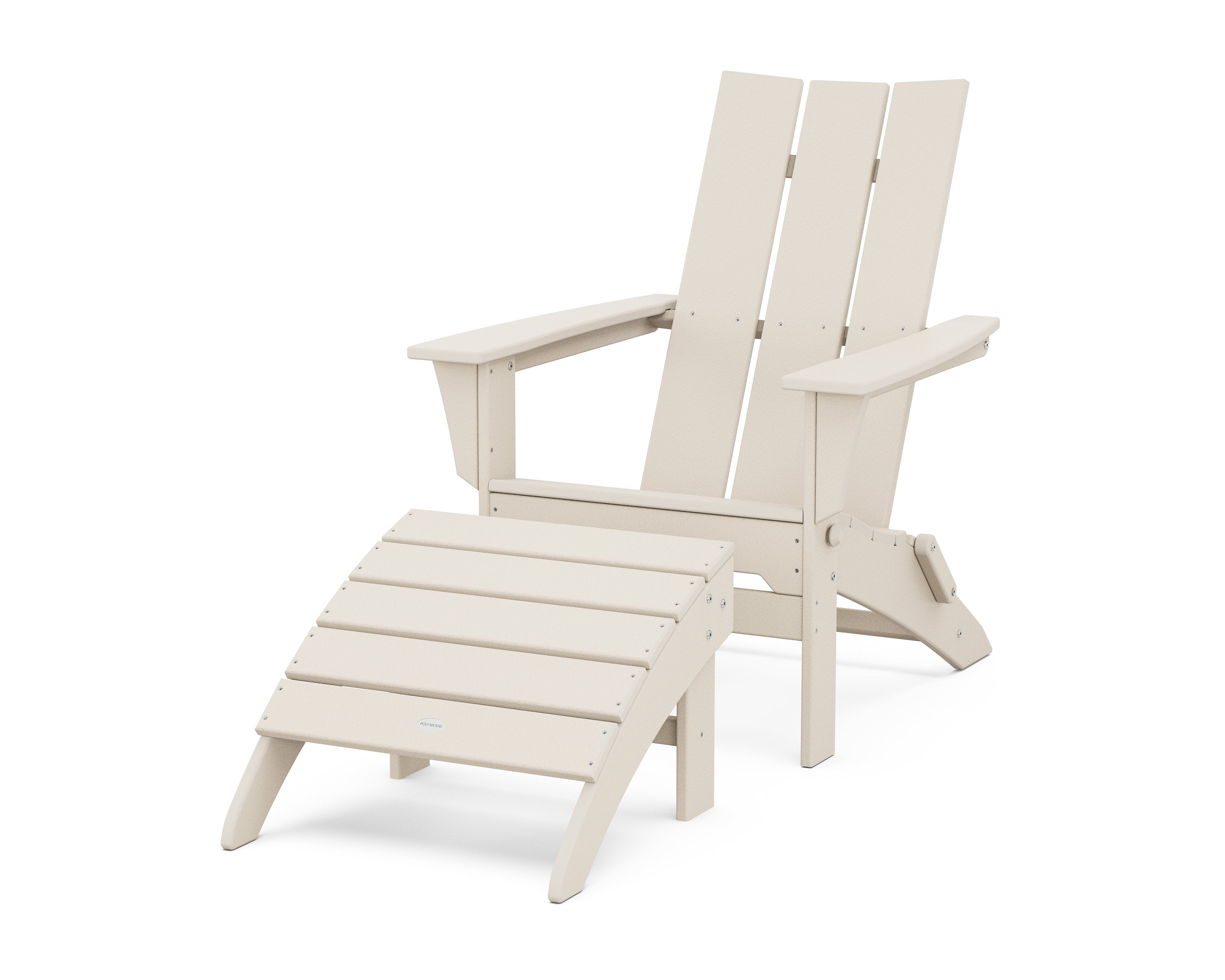 POLYWOOD® Modern Folding Adirondack Chair 2-Piece Set with Ottoman in Sand