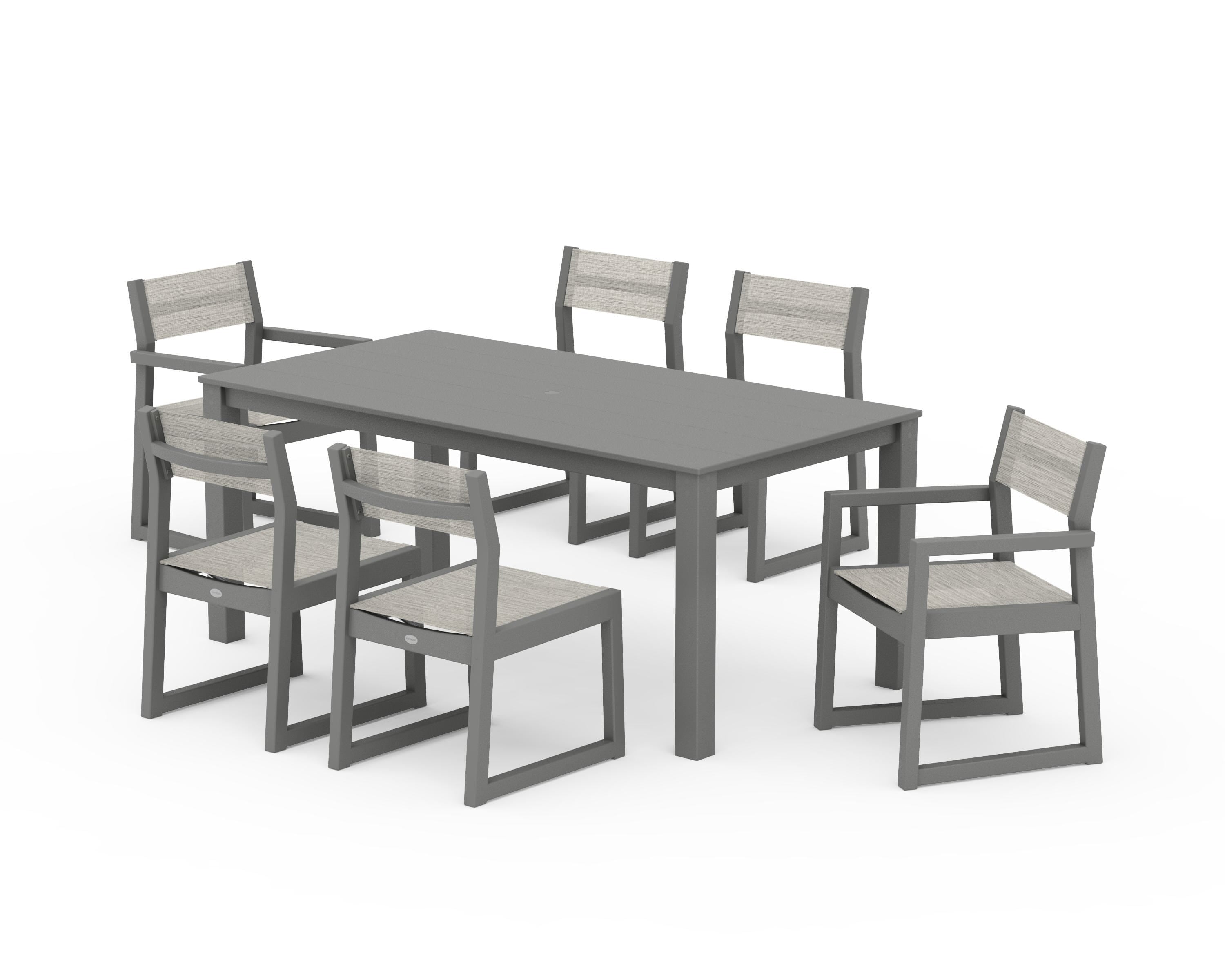 POLYWOOD EDGE Sling 7-Piece Parsons Dining Set in Slate Grey / Birch Sling