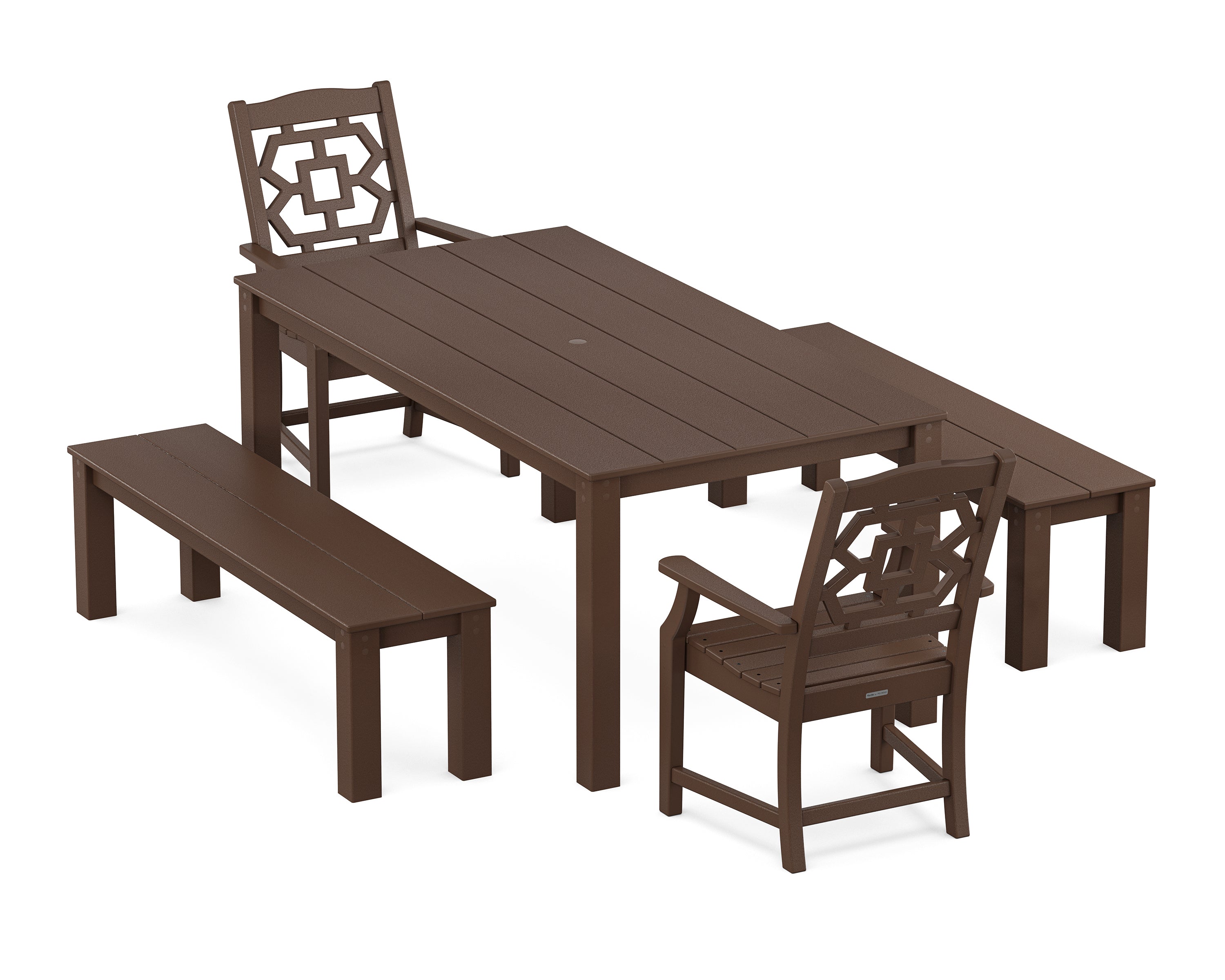 Martha Stewart by POLYWOOD® Chinoiserie 5-Piece Parsons Dining Set with Benches in Mahogany