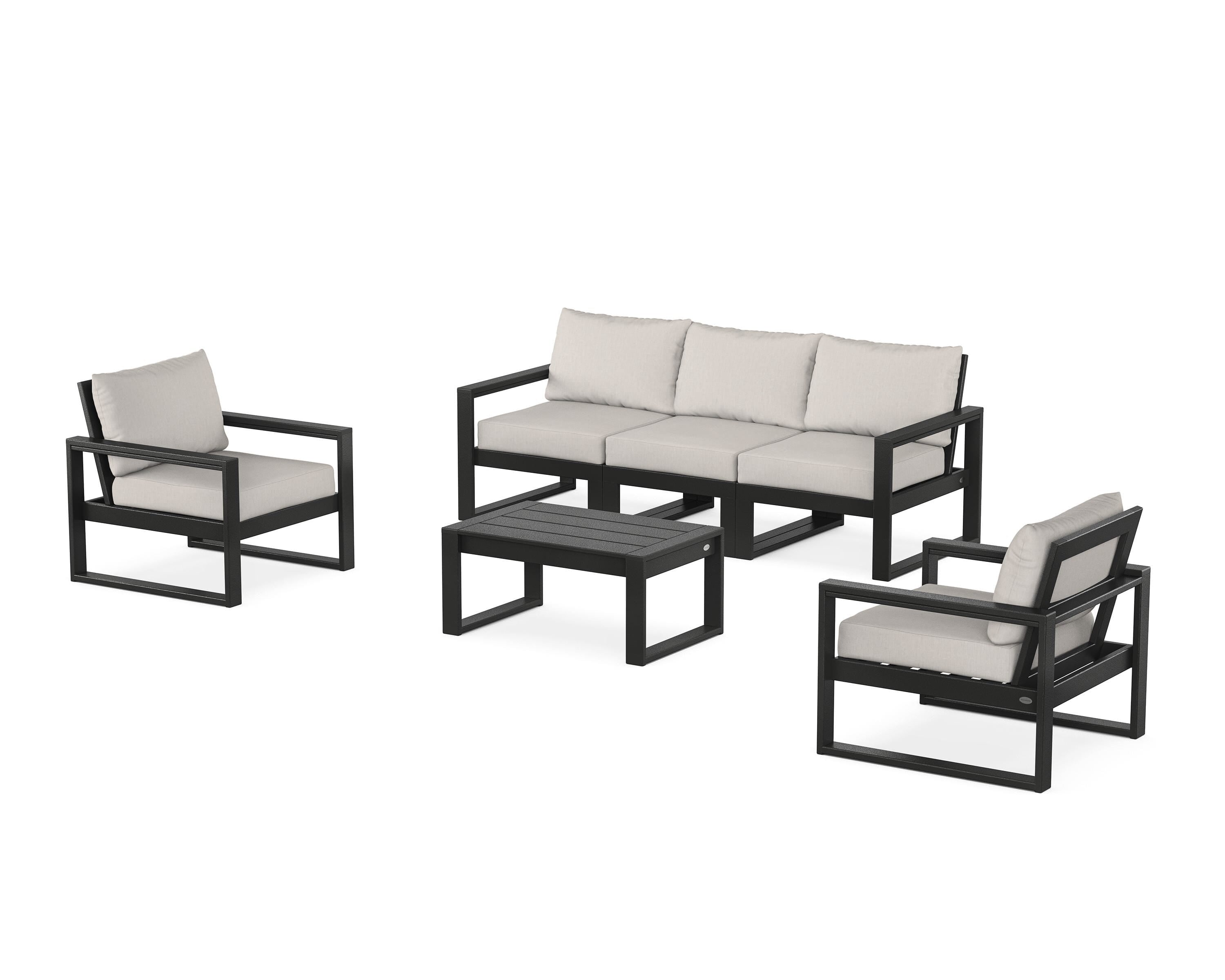 POLYWOOD EDGE Sectional 4-Piece Deep Seating Set with Sofa in Black / Cast Ash