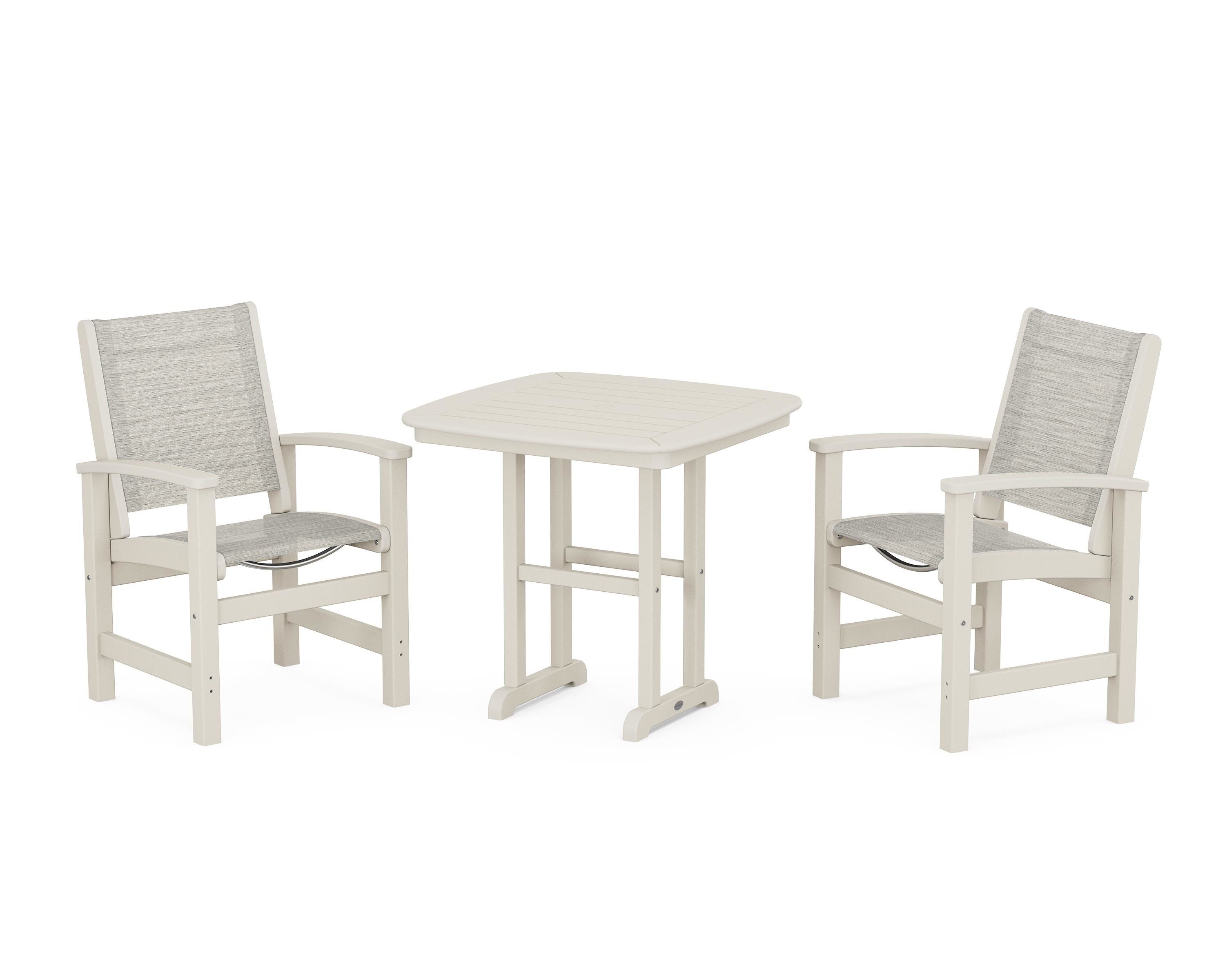POLYWOOD Coastal 3-Piece Dining Set in Sand / Birch Sling