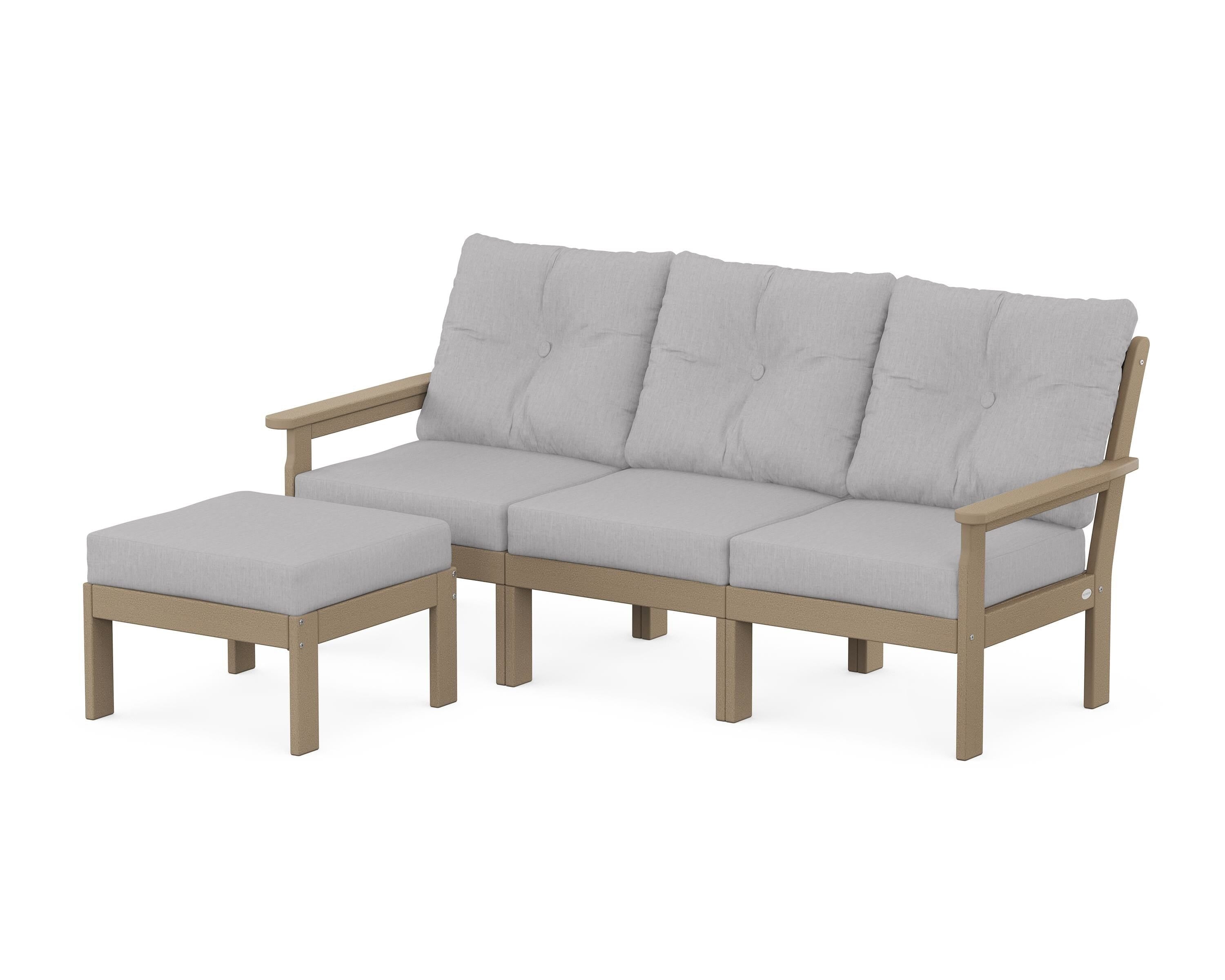 POLYWOOD Vineyard 4-Piece Sectional with Ottoman in Vintage Sahara / Granite