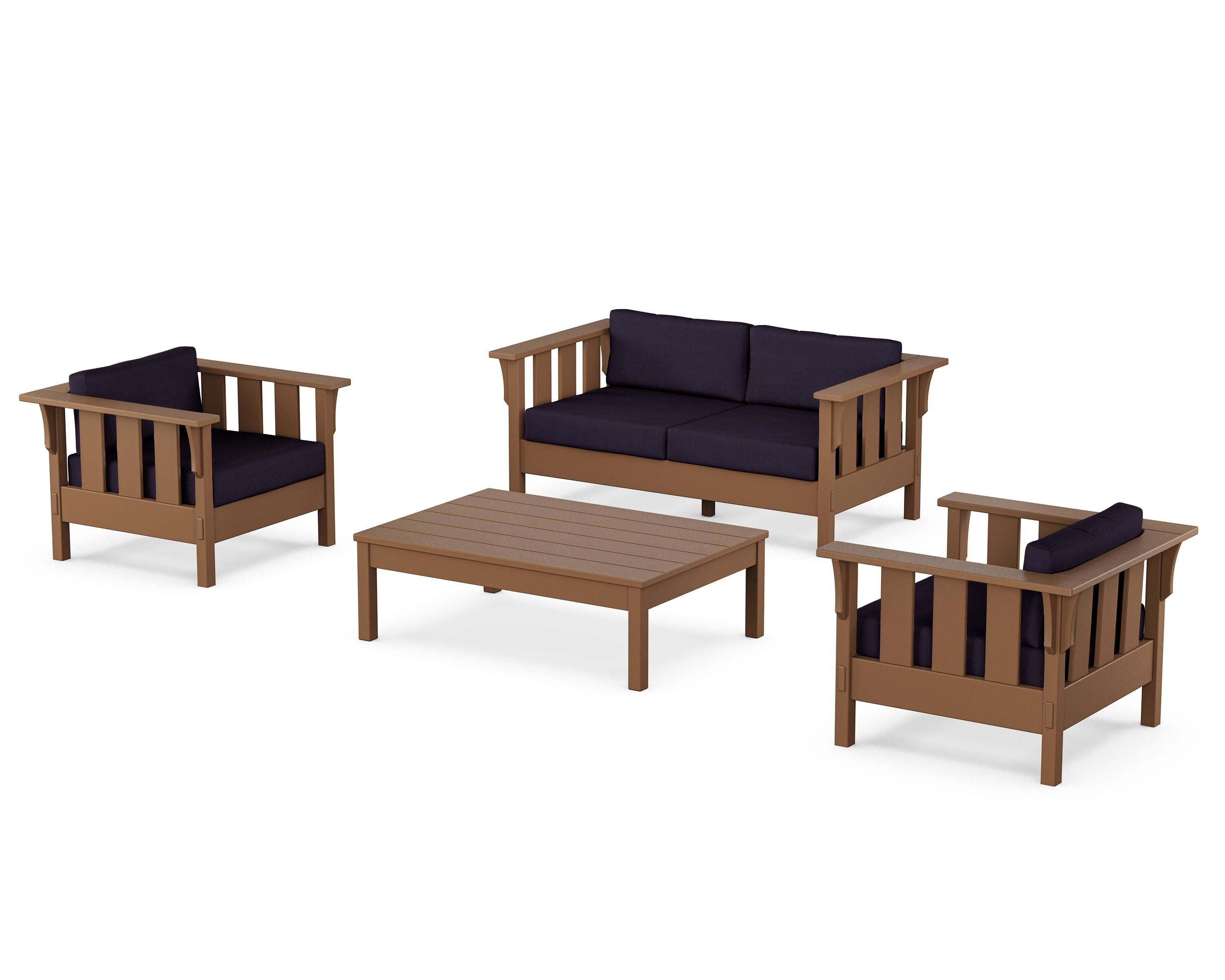 Martha Stewart by POLYWOOD Acadia 4-Piece Deep Seating Set with Loveseat in Teak / Navy Linen