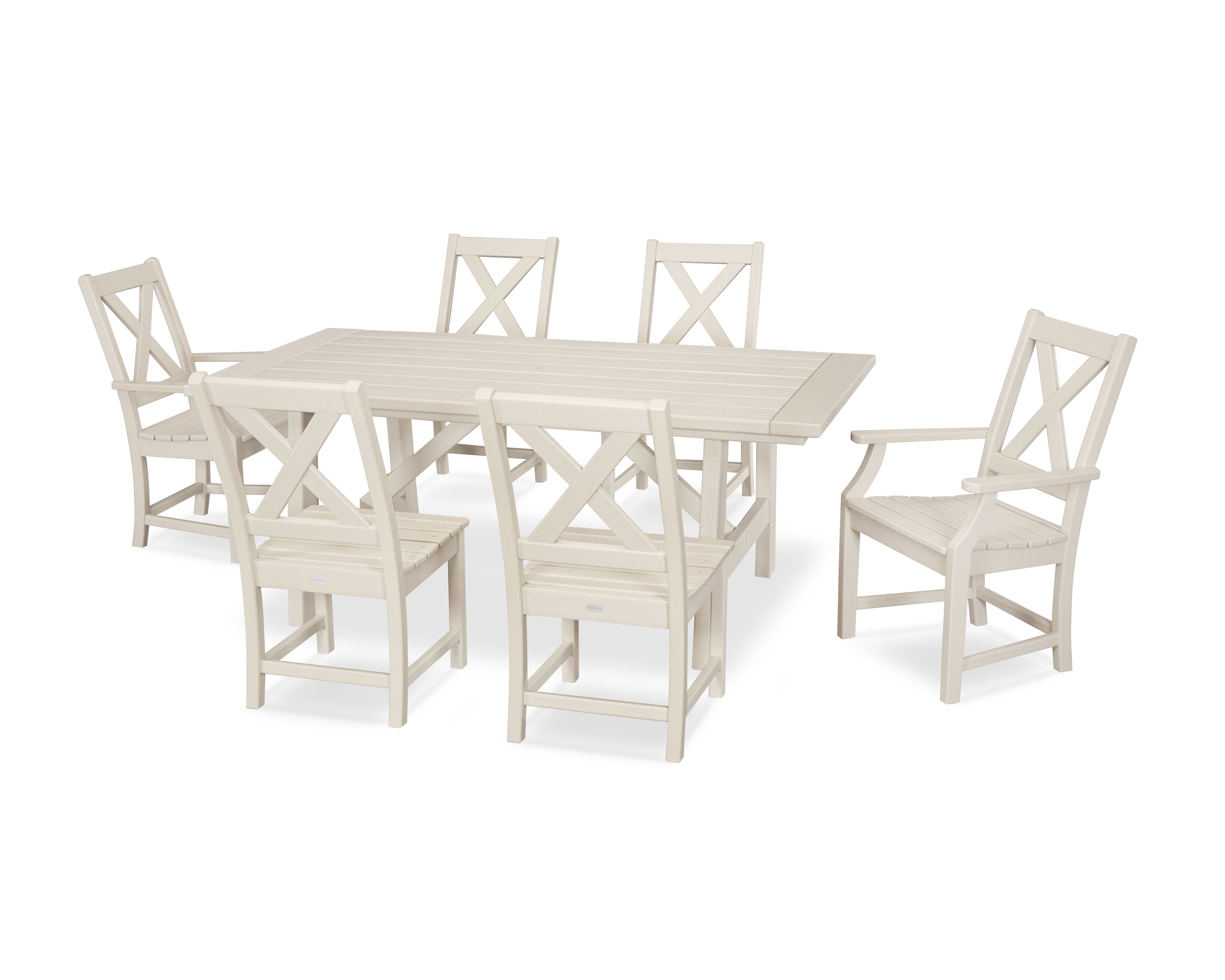 POLYWOOD® Braxton 7-Piece Rustic Farmhouse Dining Set in Sand