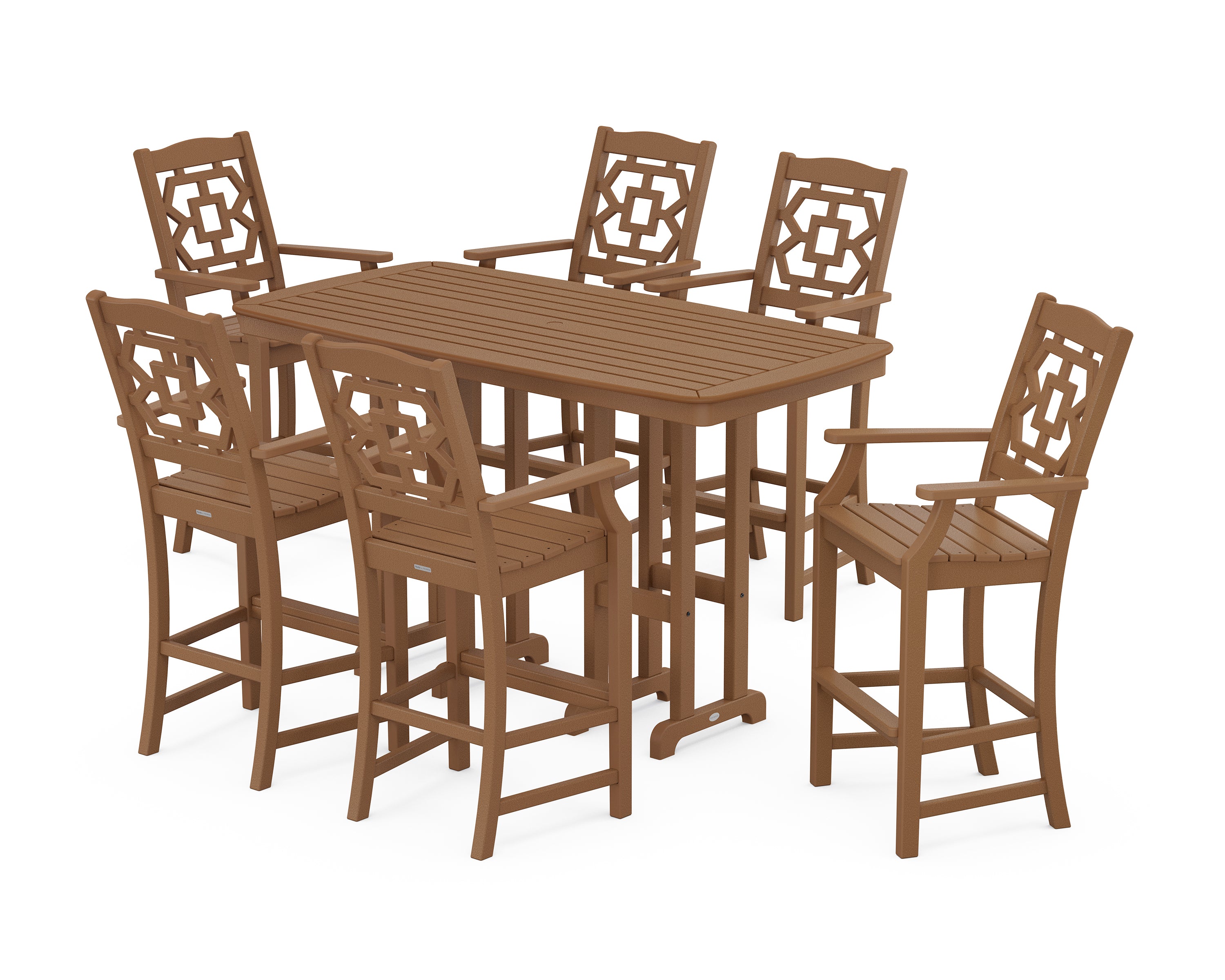 Martha Stewart by POLYWOOD® Chinoiserie Arm Chair 7-Piece Bar Set in Teak