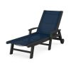 POLYWOOD Coastal Chaise with Wheels in Black / Navy Blue Sling
