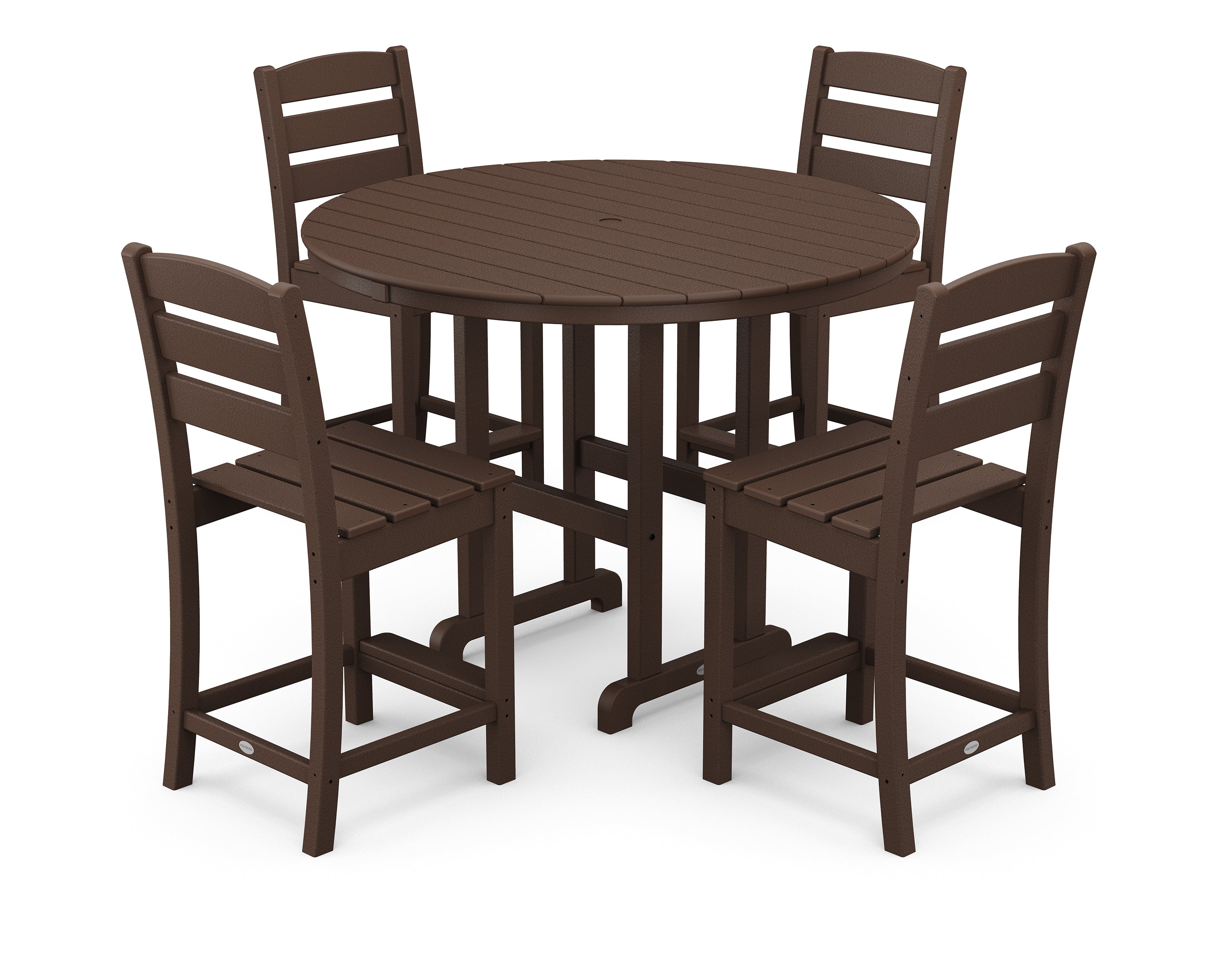 POLYWOOD® Lakeside 5-Piece Farmhouse Round Side Chair Counter  Set in Mahogany