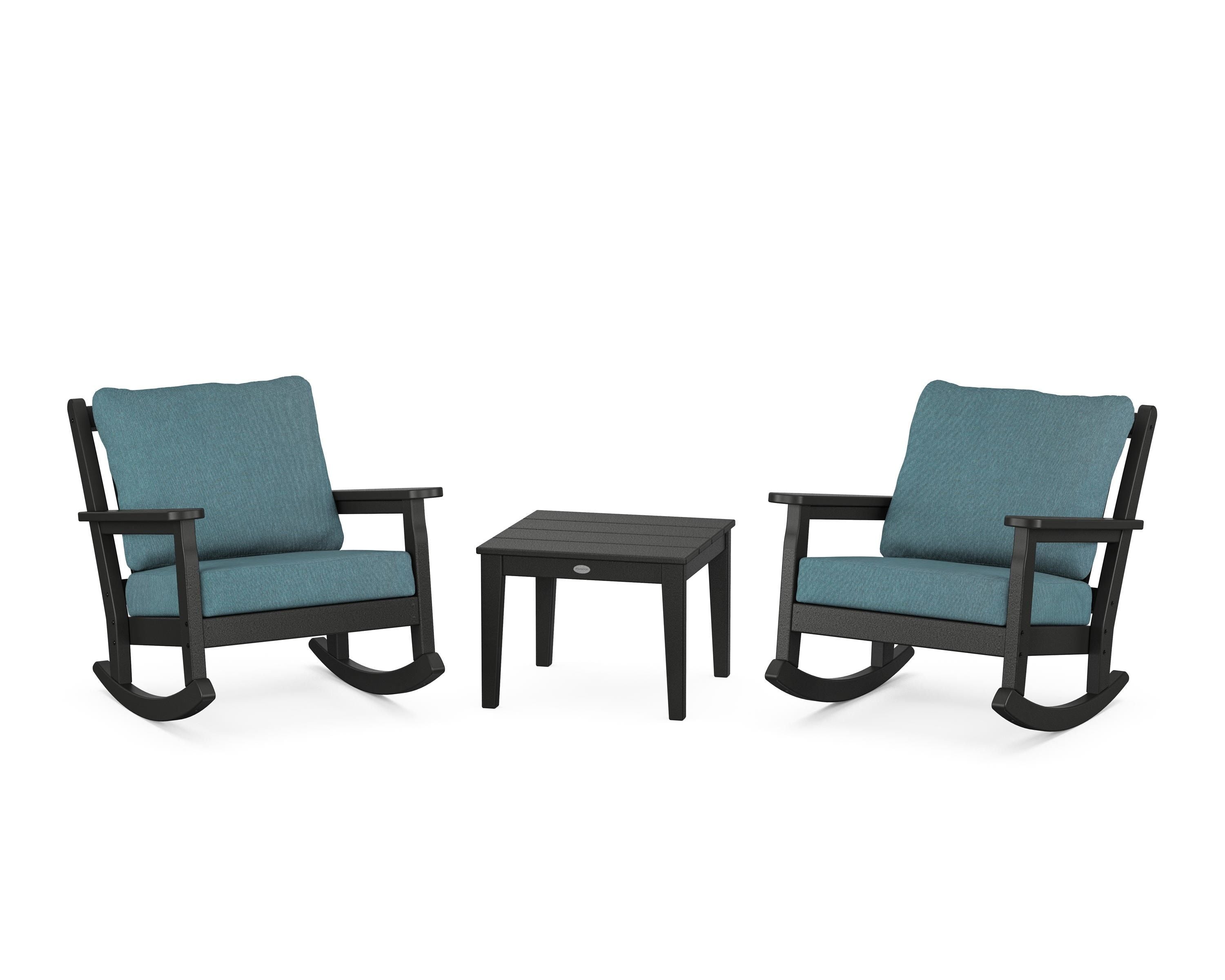 POLYWOOD Chippendale 3-Piece Deep Seating Rocker Set in Black / Ocean Teal