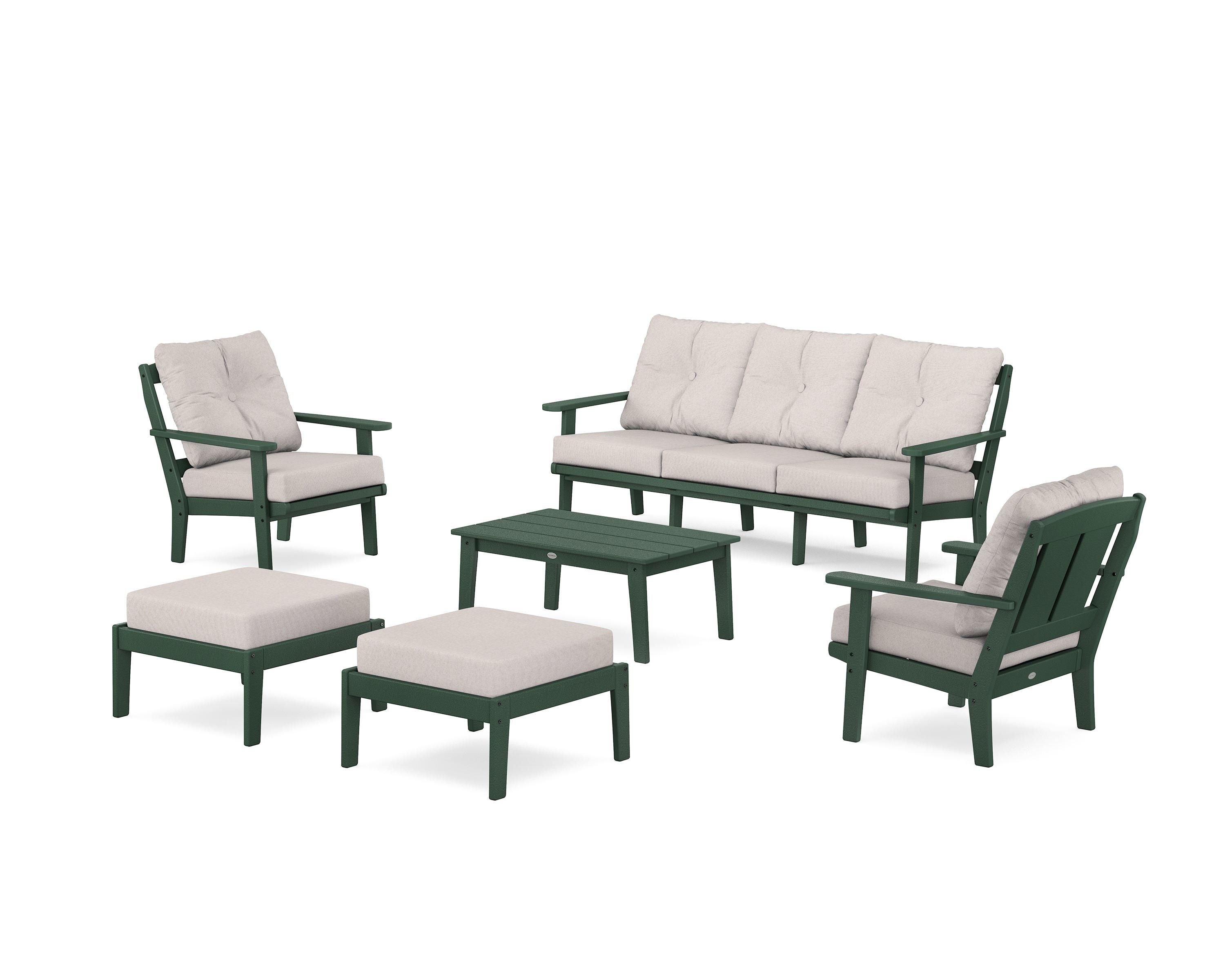 POLYWOOD Mission 6-Piece Lounge Sofa Set in Green / Dune Burlap