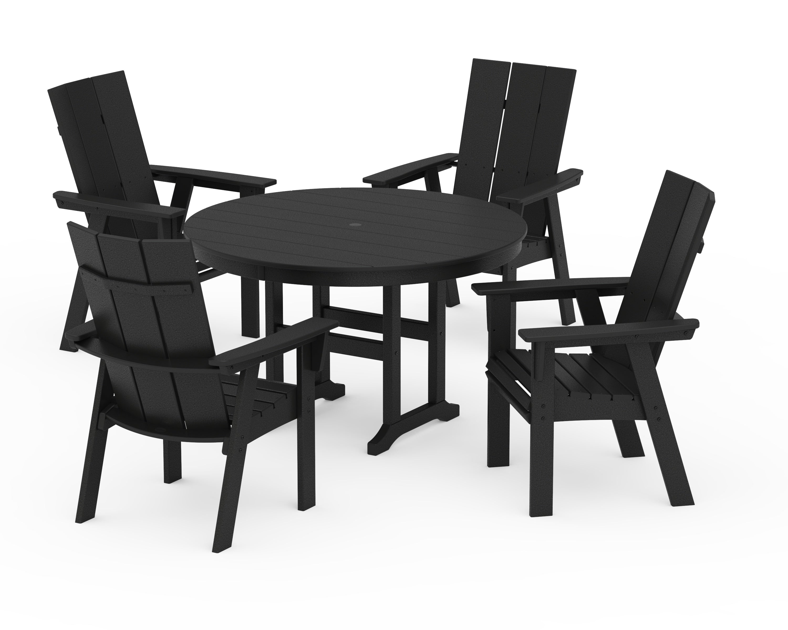POLYWOOD Modern Curveback Adirondack 5-Piece Round Farmhouse Dining Set in Black