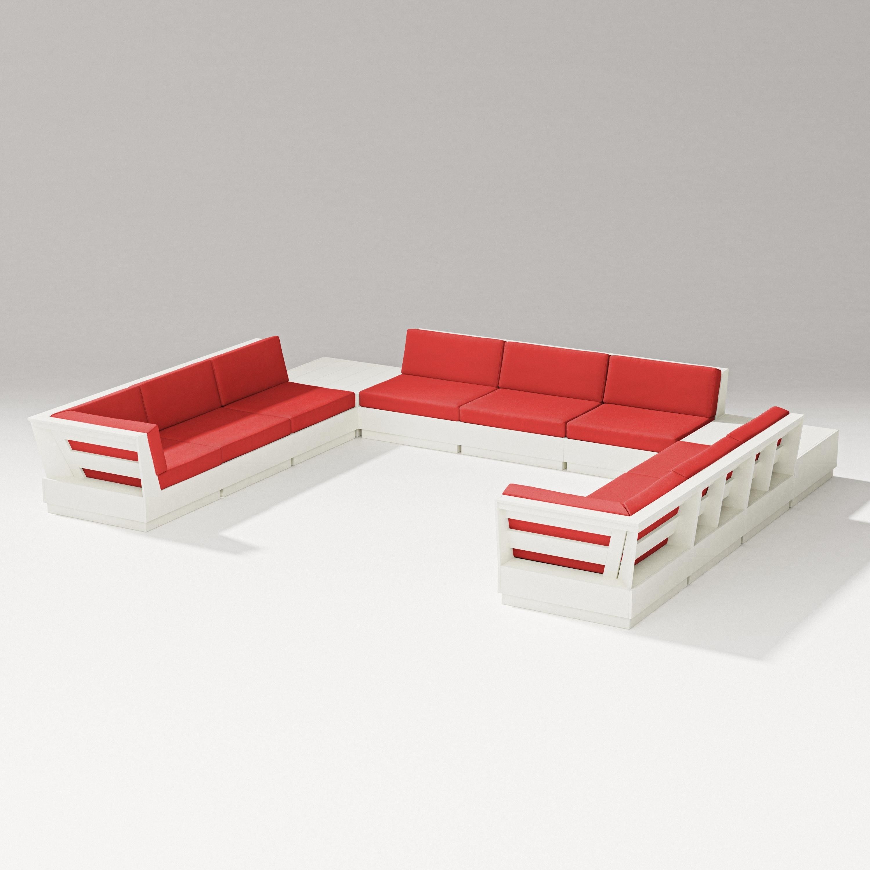 PW Designer Series Elevate 11-Piece U-Shaped Sofa Sectional in Vintage White / Crimson Linen