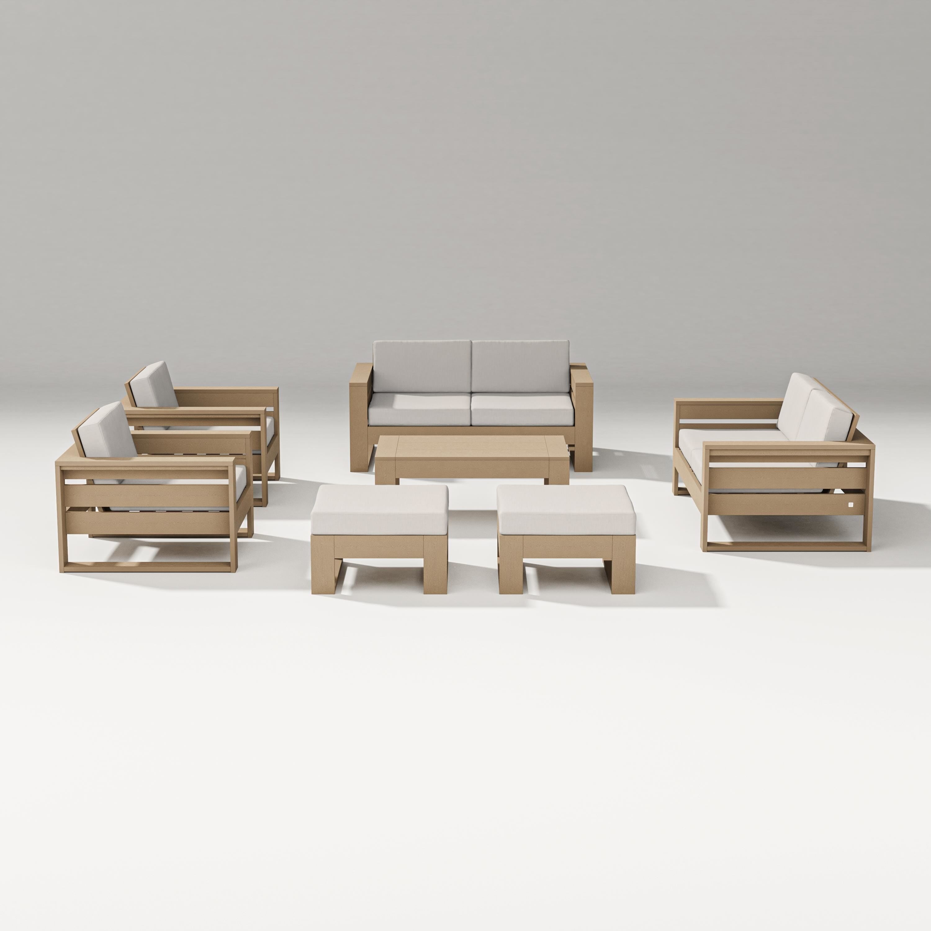 PW Designer Series Latitude 7-Piece Lounge Loveseat Set in Vintage Sahara / Cast Ash