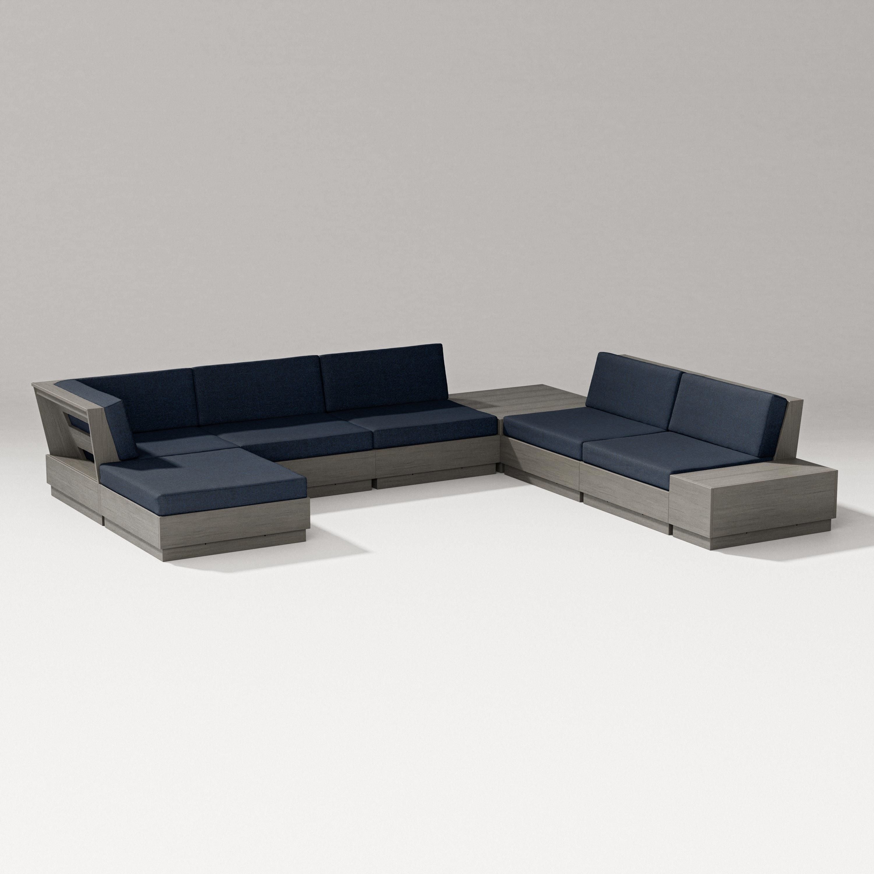 PW Designer Series Elevate 8-Piece Corner Sectional in Driftwood / Marine Indigo