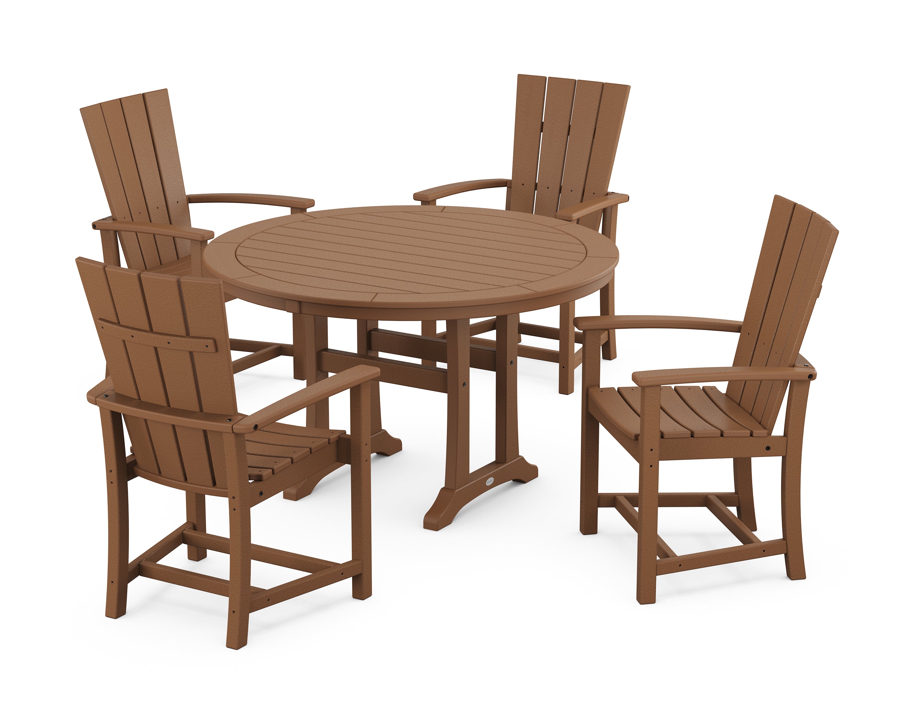 POLYWOOD® Quattro 5-Piece Round Dining Set with Trestle Legs in Teak