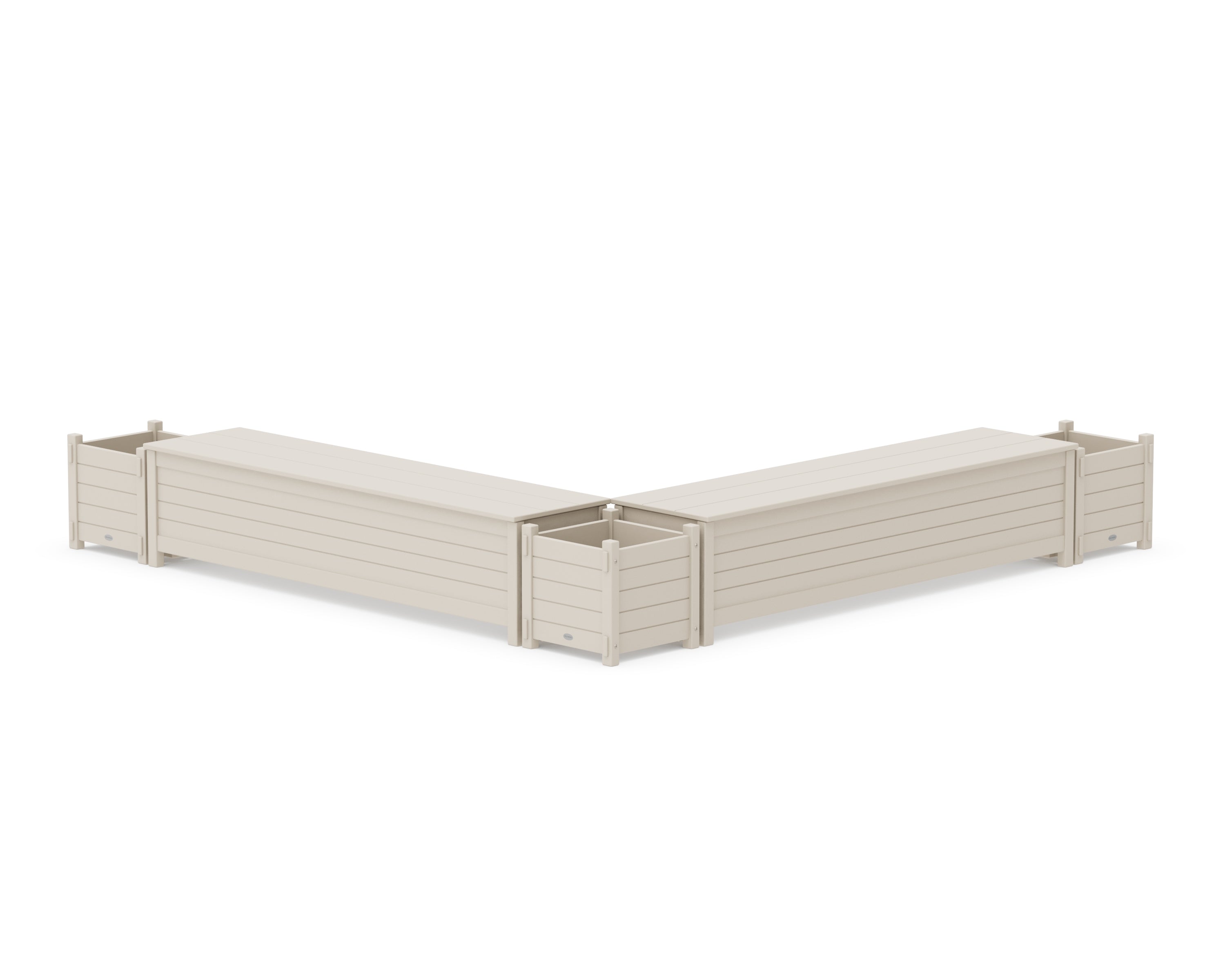 POLYWOOD 72" Nautical L- Shaped Planter Storage Bench Corner Set in Sand