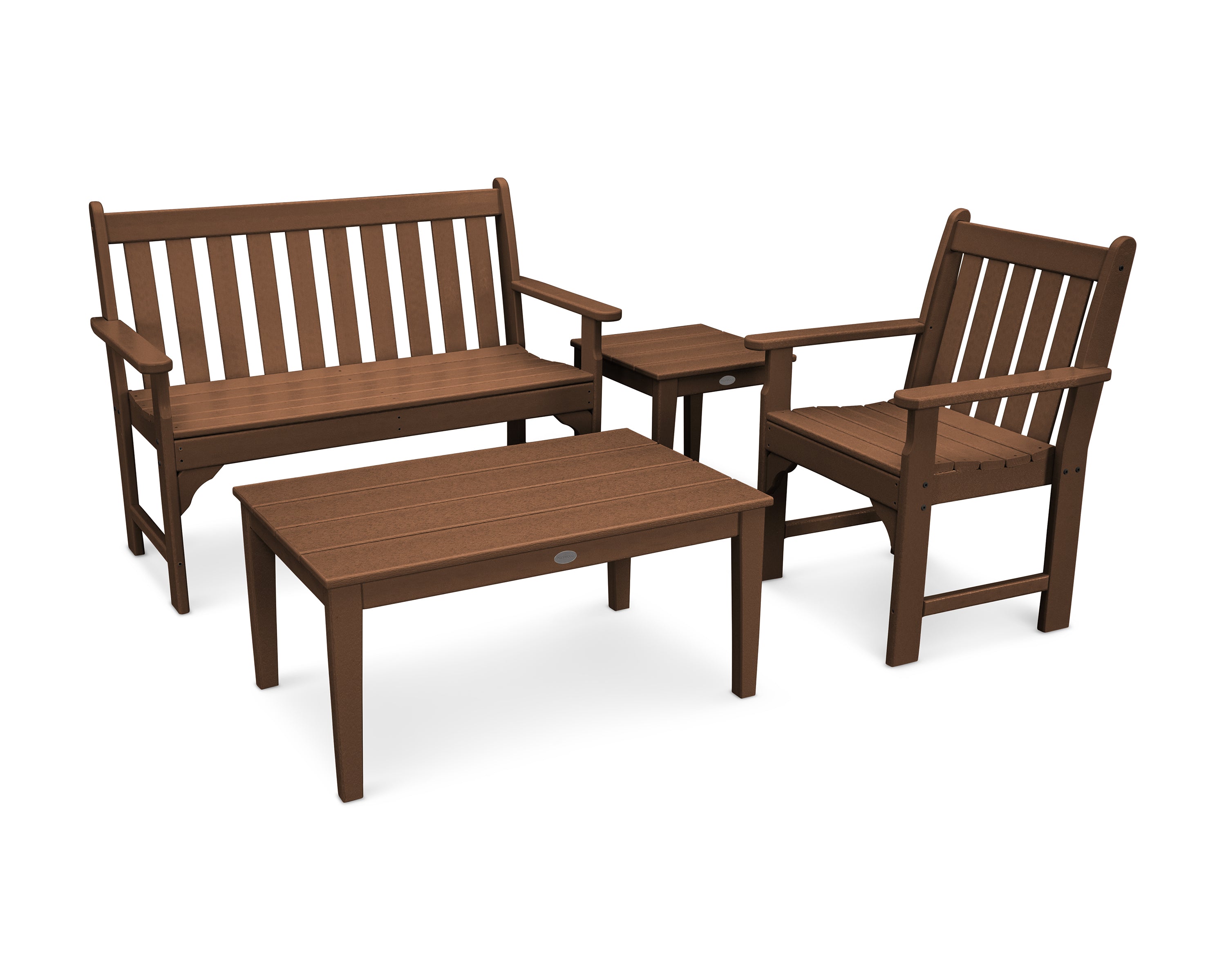 POLYWOOD Vineyard 4-Piece Bench Seating Set in Teak