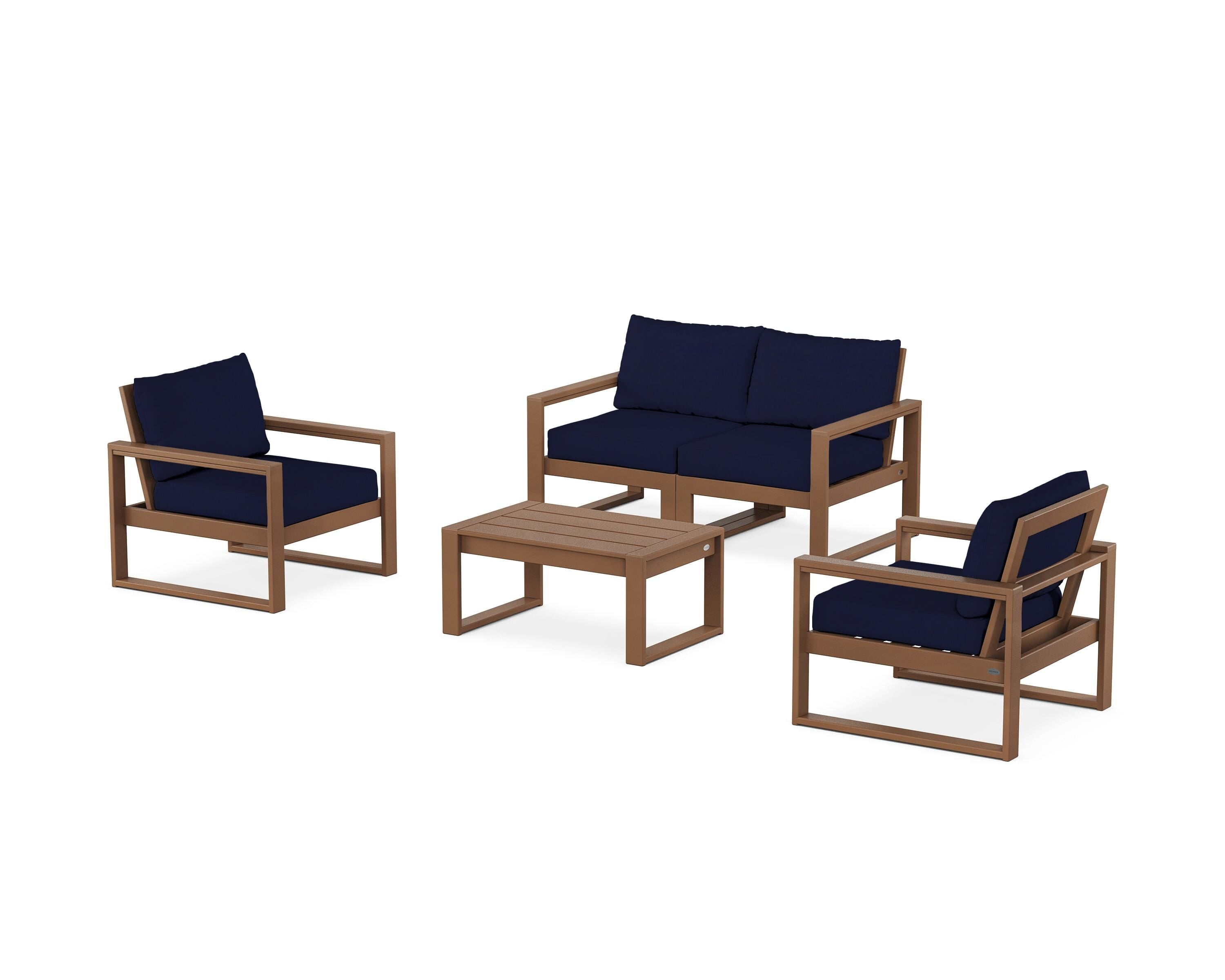 POLYWOOD EDGE Sectional 4-Piece Deep Seating Set with Loveseat in Teak / Navy