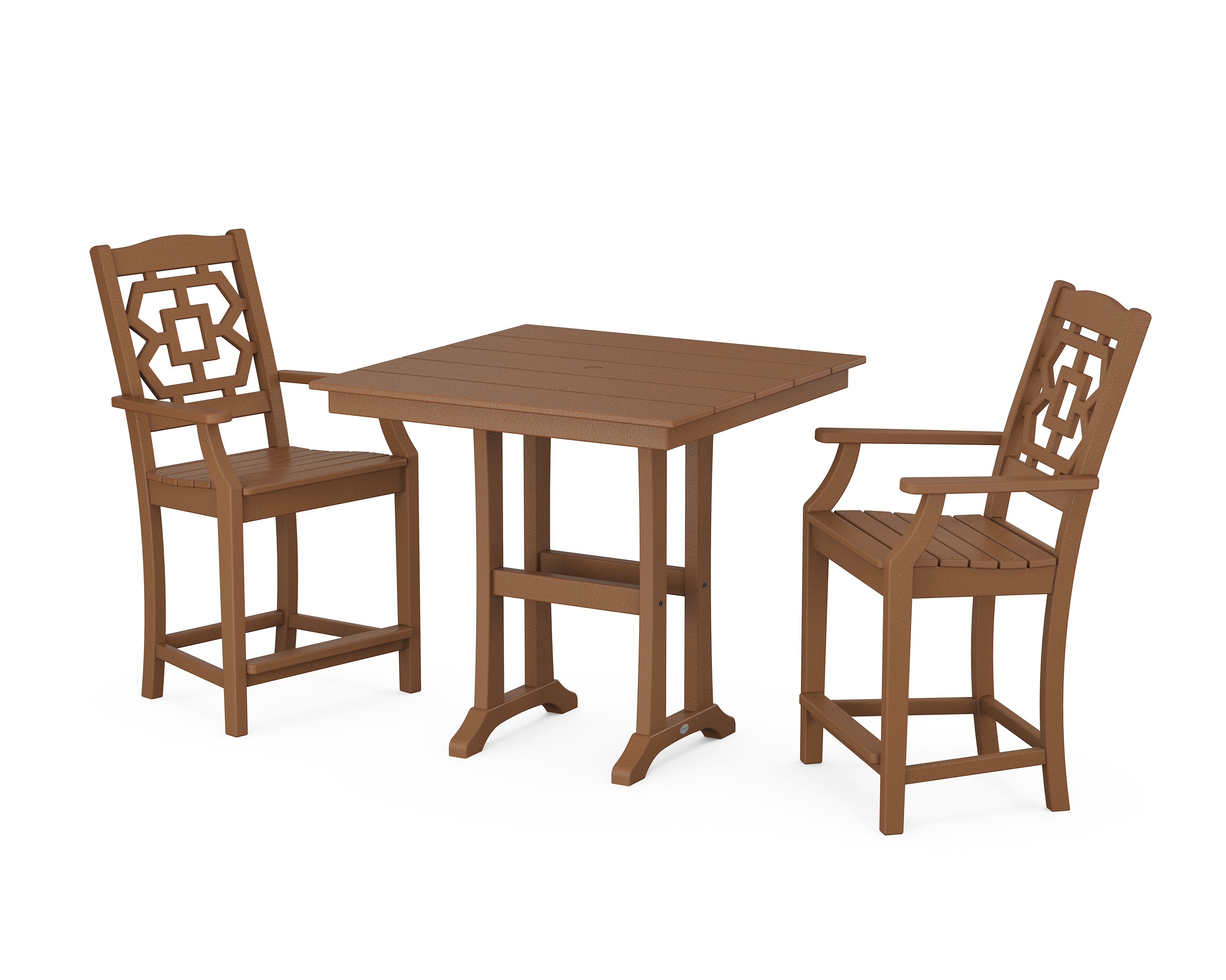 Martha Stewart by POLYWOOD® Chinoiserie 3-Piece Farmhouse Counter Set with Trestle Legs in Teak