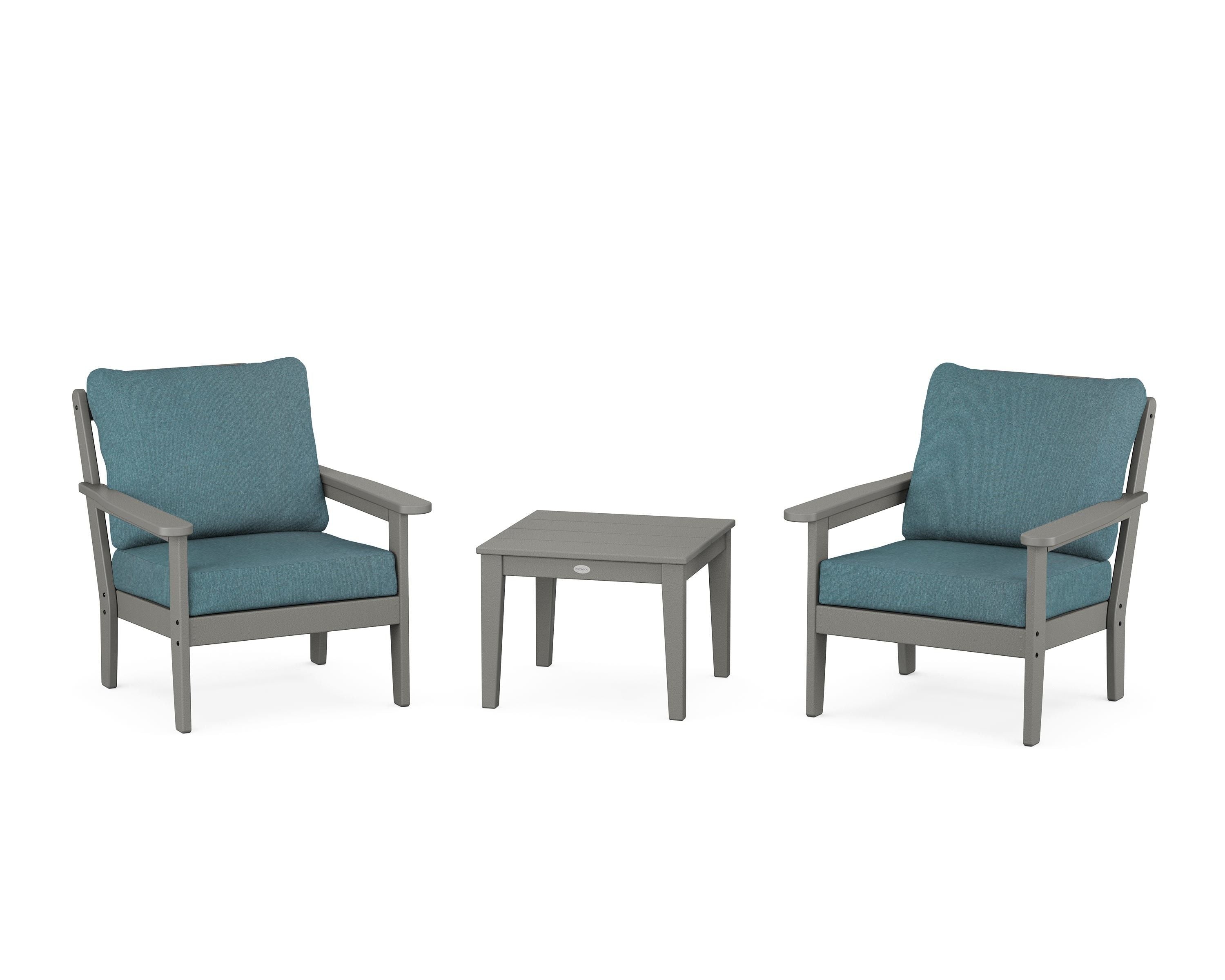 Country Living Cottage 3-Piece Deep Seating Set in Slate Grey / Ocean Teal