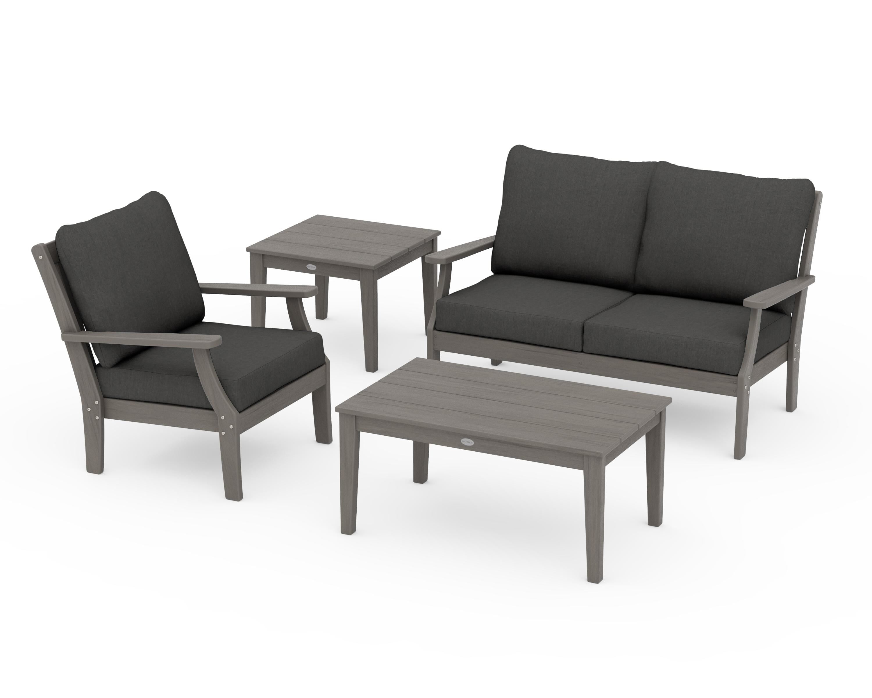 POLYWOOD Braxton 4-Piece Deep Seating Set in Driftwood / Spectrum Carbon